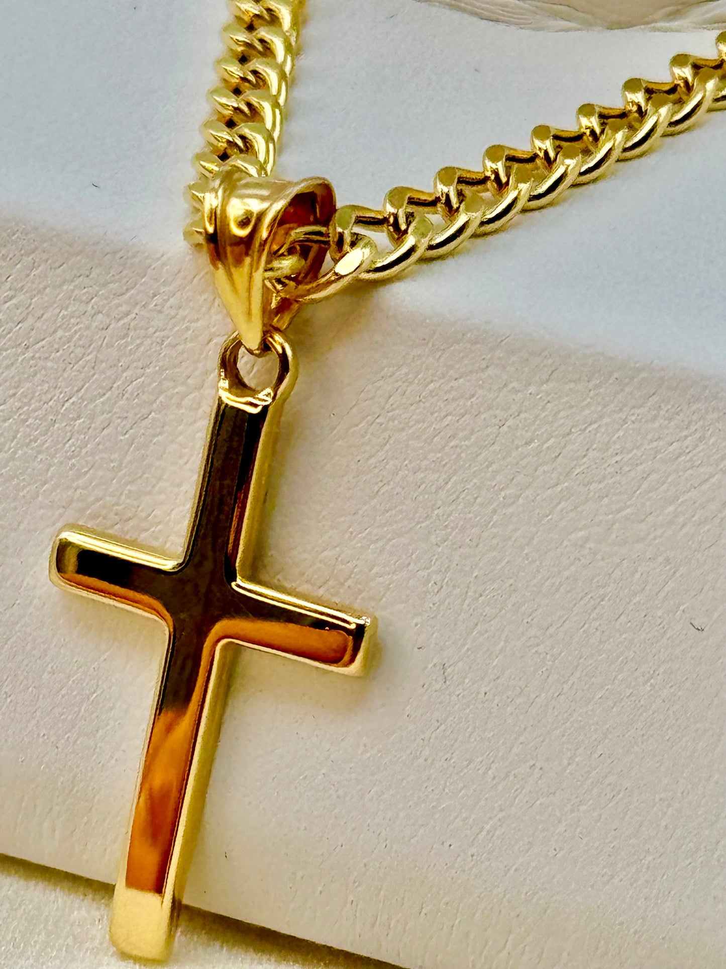 18K Solid Gold Cross Necklace with 3mm Diamond-Cut Curb Chain – 20" & 22" | Shiny & Durable | Unisex Gift for Him or Her, Birthday or Special Occasion