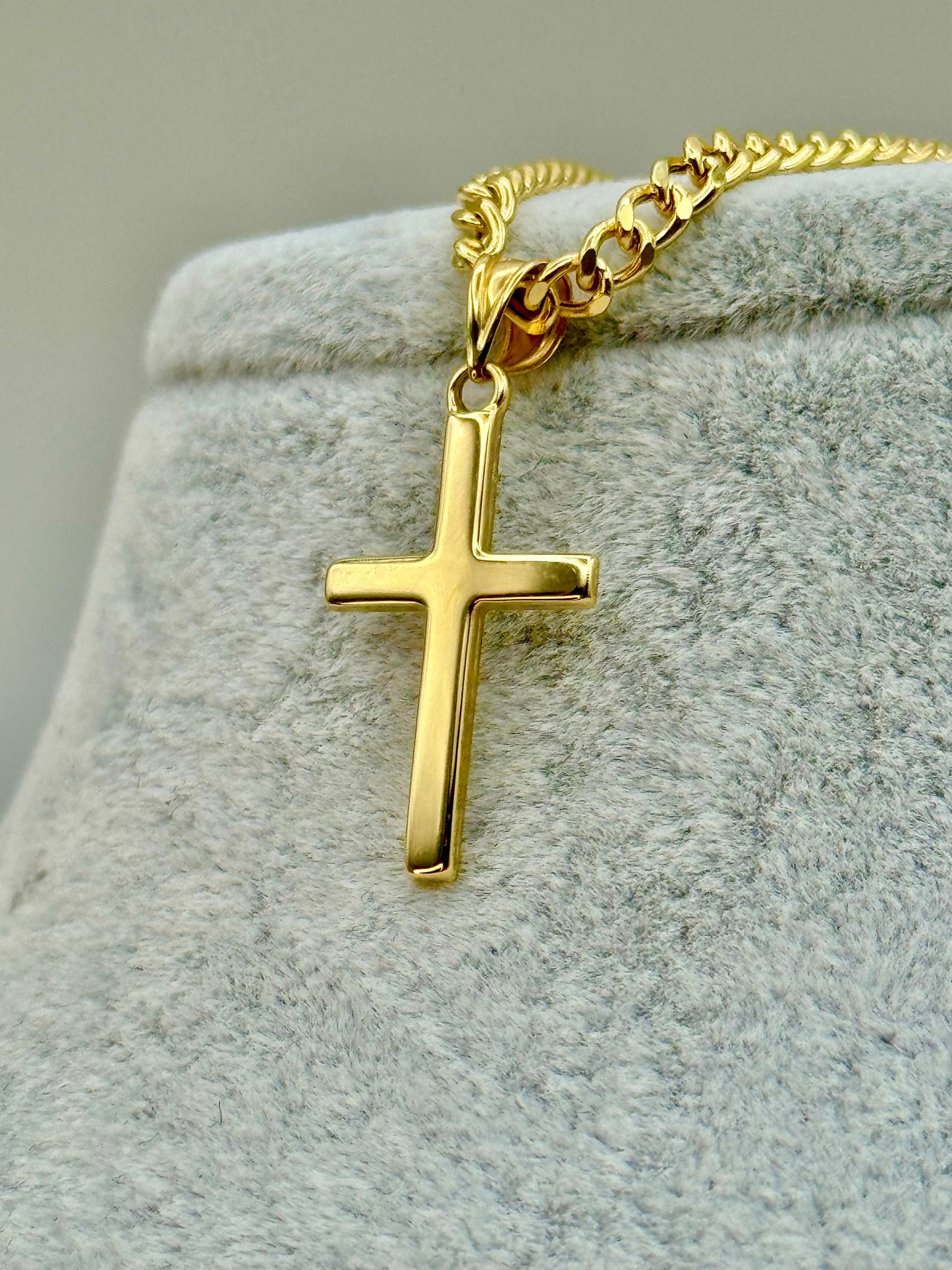 18K Solid Gold Cross Necklace with 3mm Diamond-Cut Curb Chain – 20" & 22" | Shiny & Durable | Unisex Gift for Him or Her, Birthday or Special Occasion