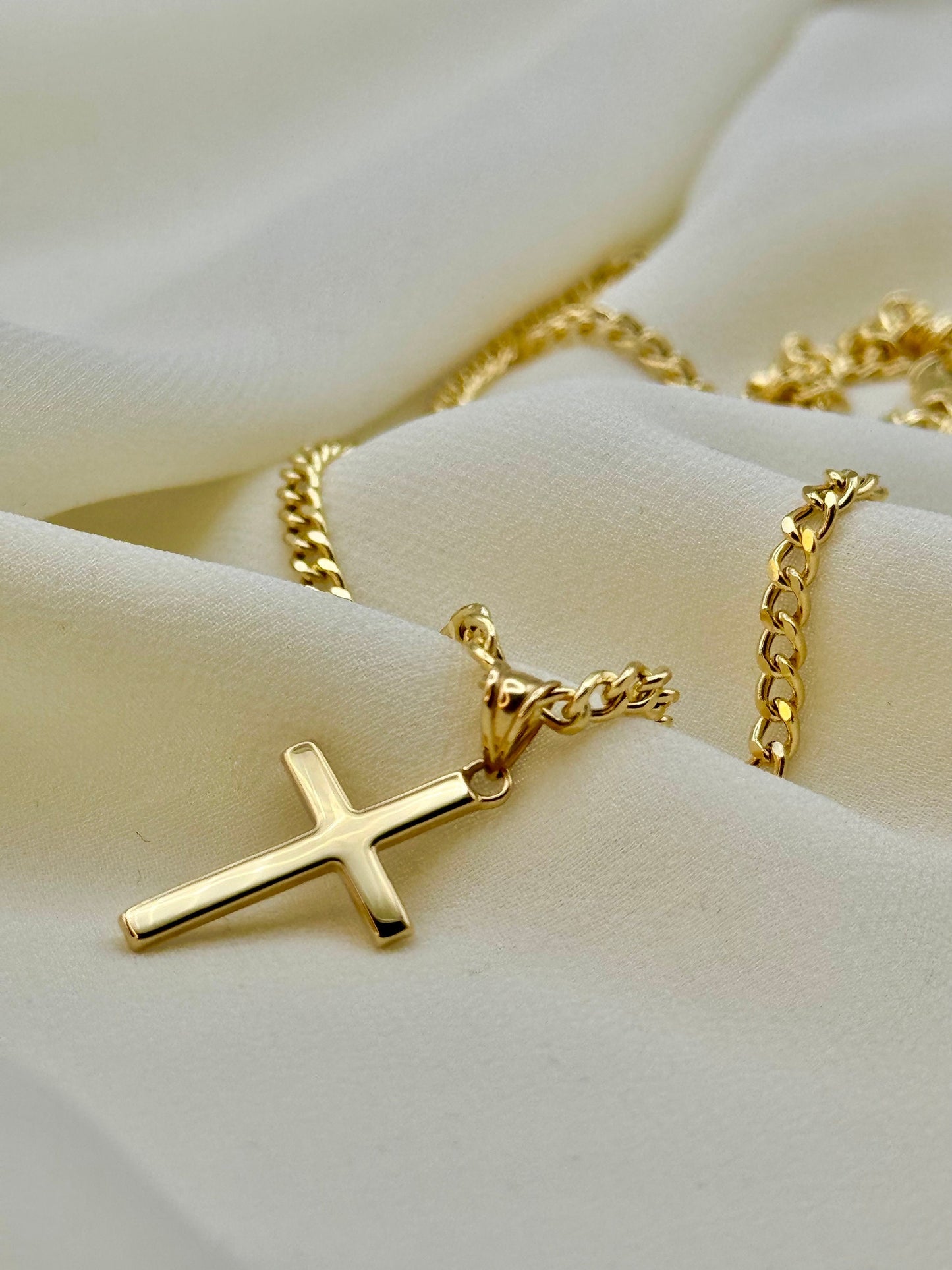 18K Solid Gold Cross Necklace with 3mm Diamond-Cut Curb Chain – 20" & 22" | Shiny & Durable | Unisex Gift for Him or Her, Birthday or Special Occasion