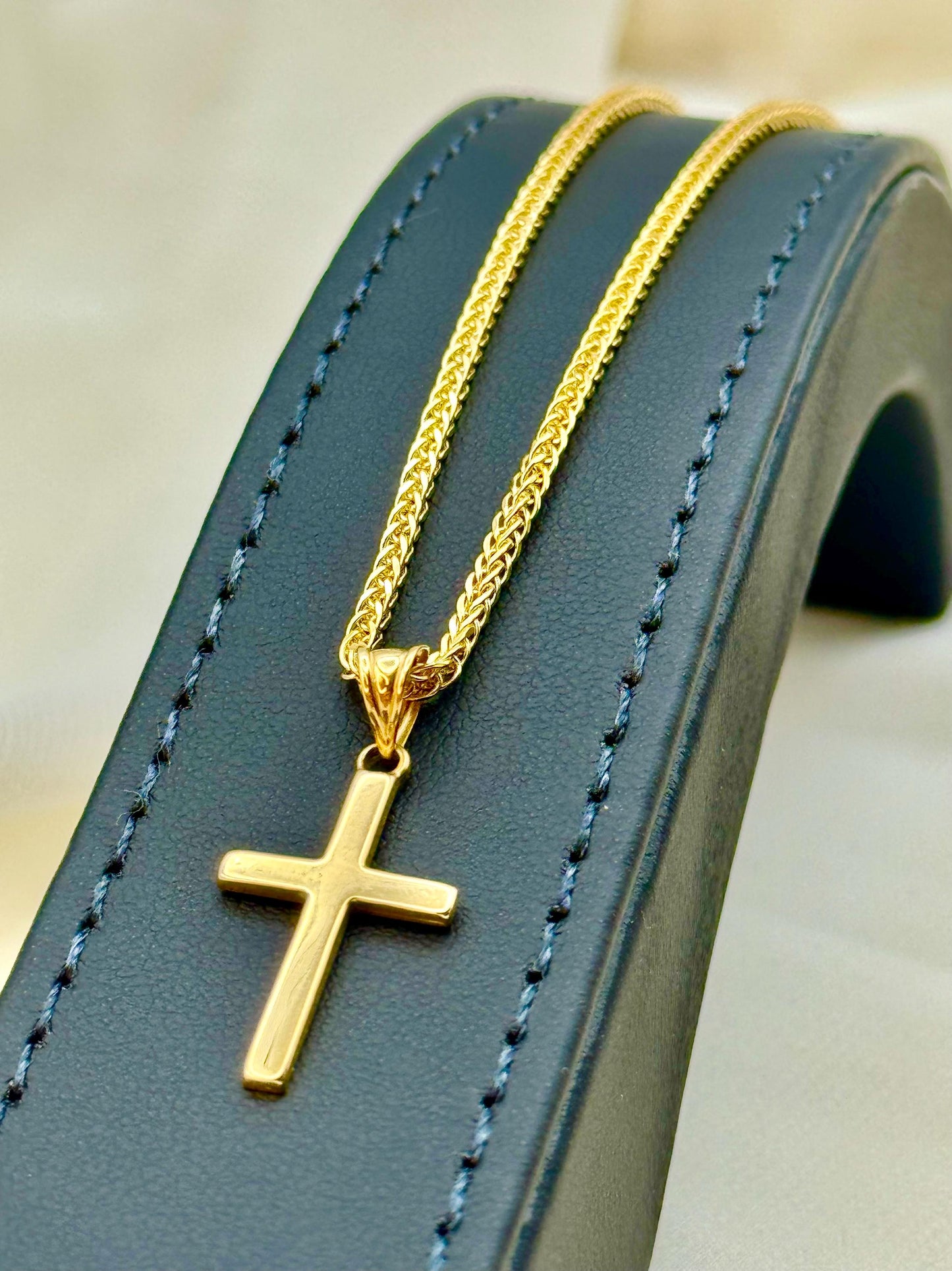 Collier croix en or 18 carats avec chaîne Franco diamantée – 45,7 cm, 55,9 cm, 61 cm, 2 mm, brillant et élégant, cadeau idéal pour lui, anniversaire ou autre.