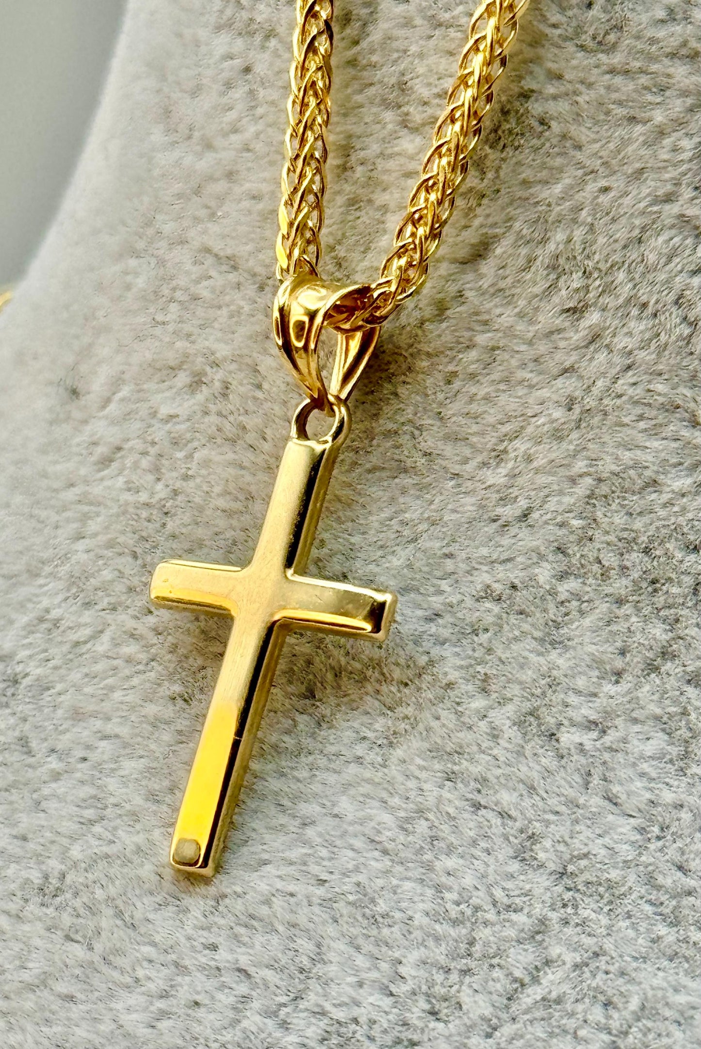 Collier croix en or 18 carats avec chaîne Franco diamantée – 45,7 cm, 55,9 cm, 61 cm, 2 mm, brillant et élégant, cadeau idéal pour lui, anniversaire ou autre.