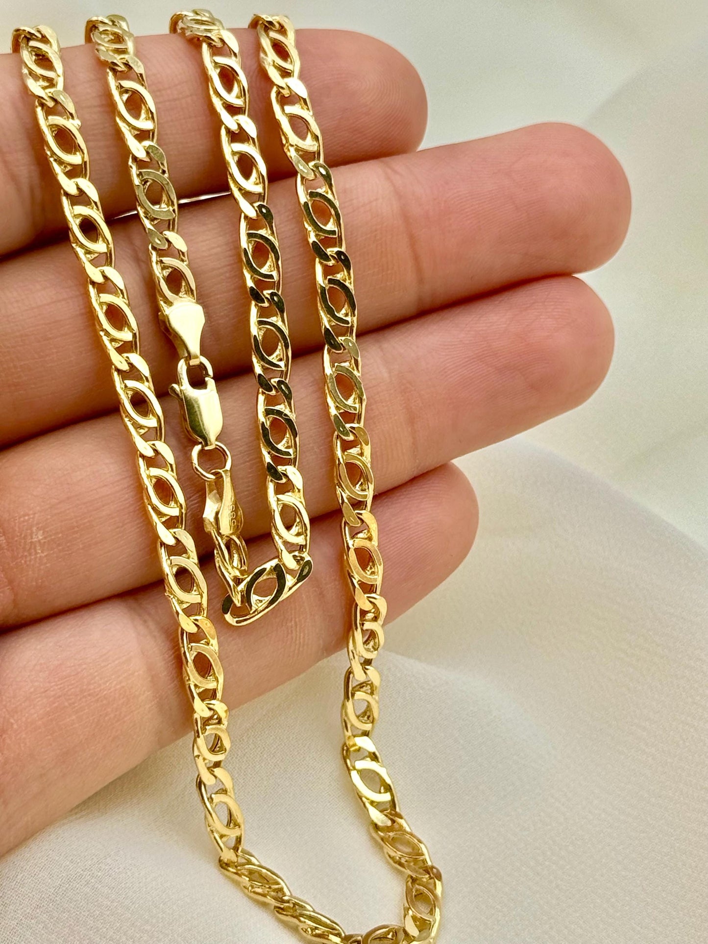 14K Gold Tiger Eye Cable Necklace – 23.5", 21.5", 19.5" Lengths, 14K Gold Nona Double Curb Link Chain, Unisex New Design, Perfect Gift