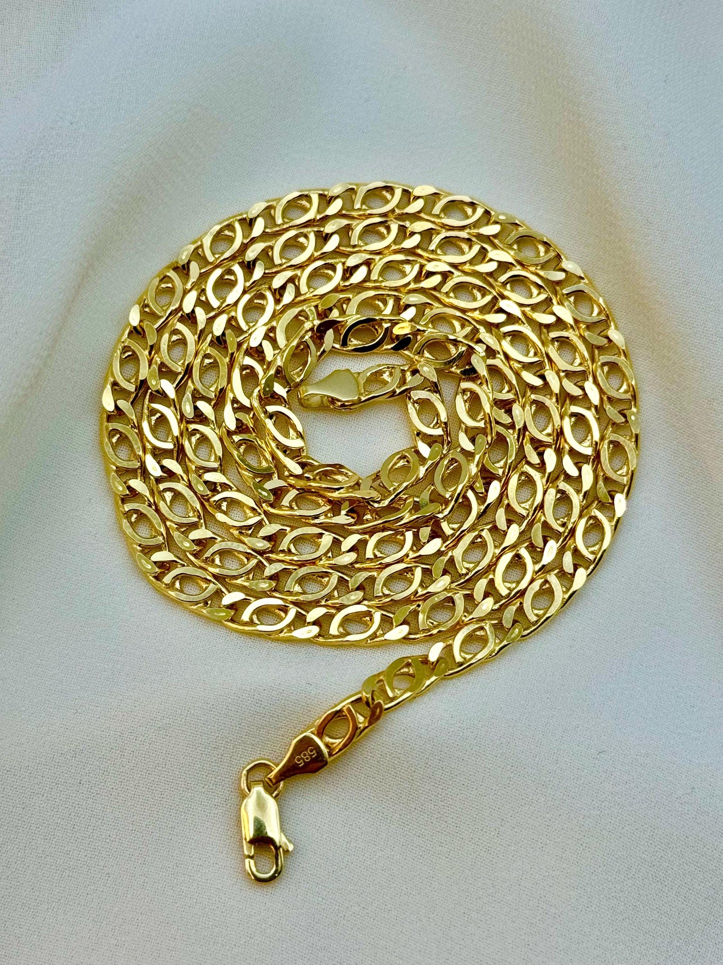14K Gold Tiger Eye Cable Necklace – 23.5", 21.5", 19.5" Lengths, 14K Gold Nona Double Curb Link Chain, Unisex New Design, Perfect Gift