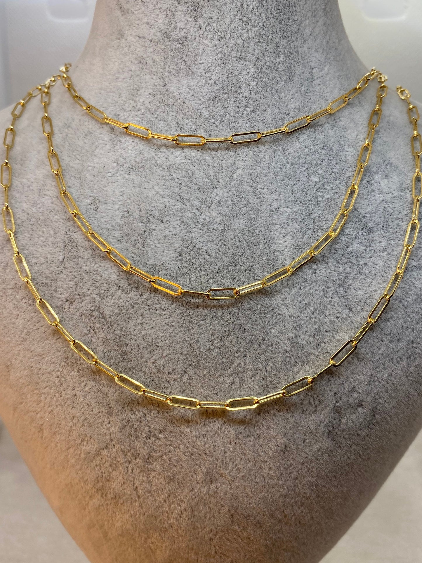 18K Gold Paperclip Chain Necklace, 2.3mm – Real 18K Gold Oval Link Paperclip Necklace, Perfect Christmas Gift