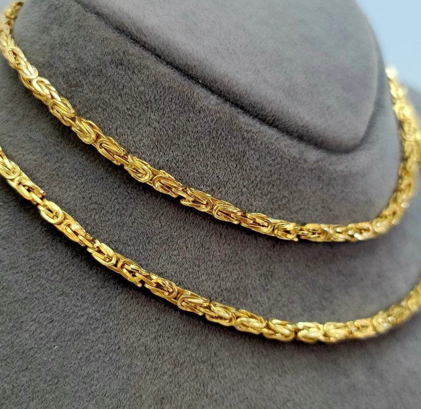 18K Gold Byzantine Chain Necklace, 23.5", (3mm).