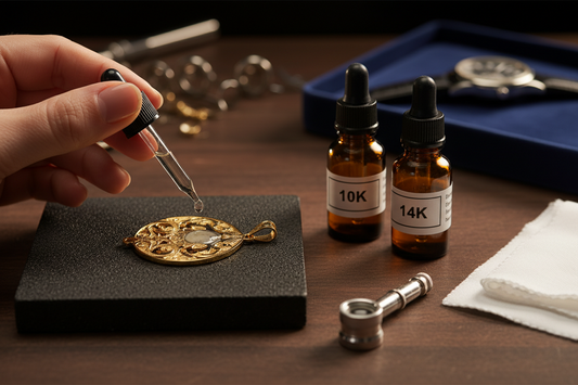 Acid test kit for Gold purity on display.