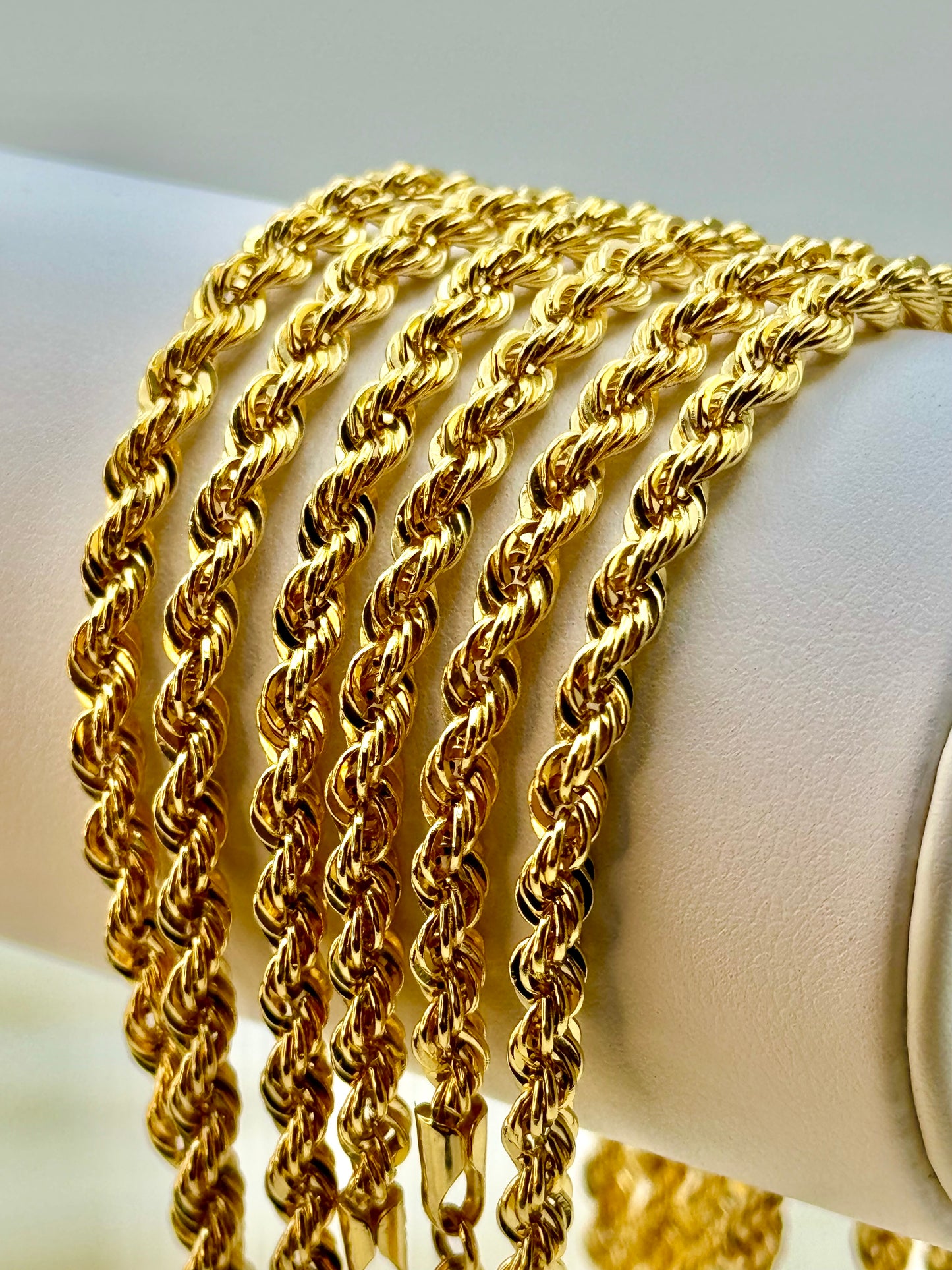 18K Gold Rope Chain Necklace (4mm), 18k Real Gold Rope Chain Diamond Cut .