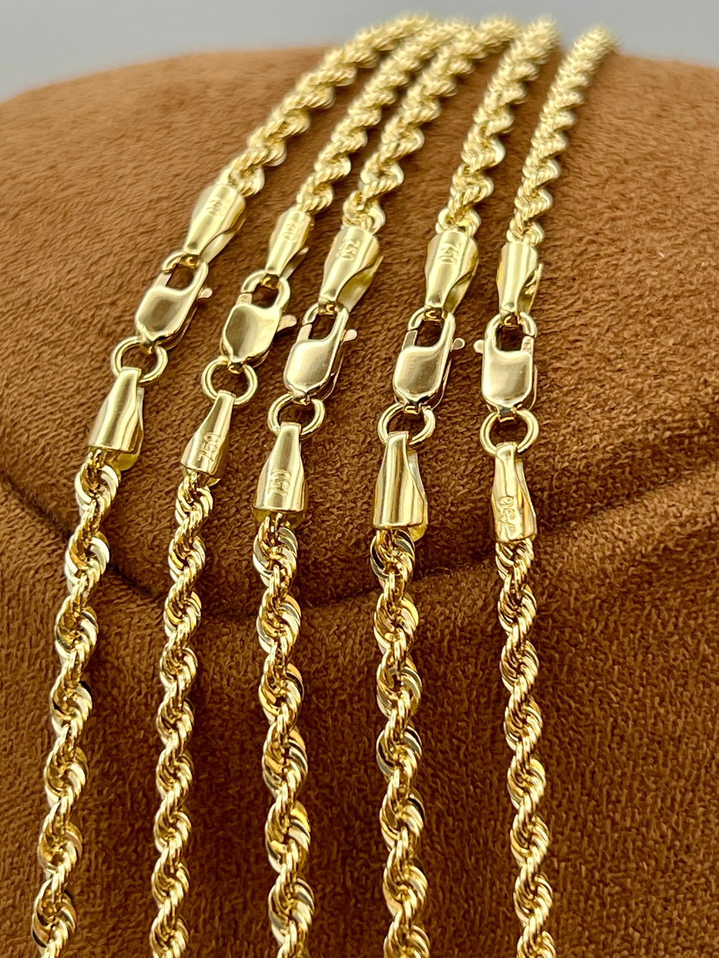 18K Gold Rope Chain Necklace, 2.3mm – Real 18K Gold, Classic Rope Design, Unisex Jewelry, Birthday Gift. - Finegold750
