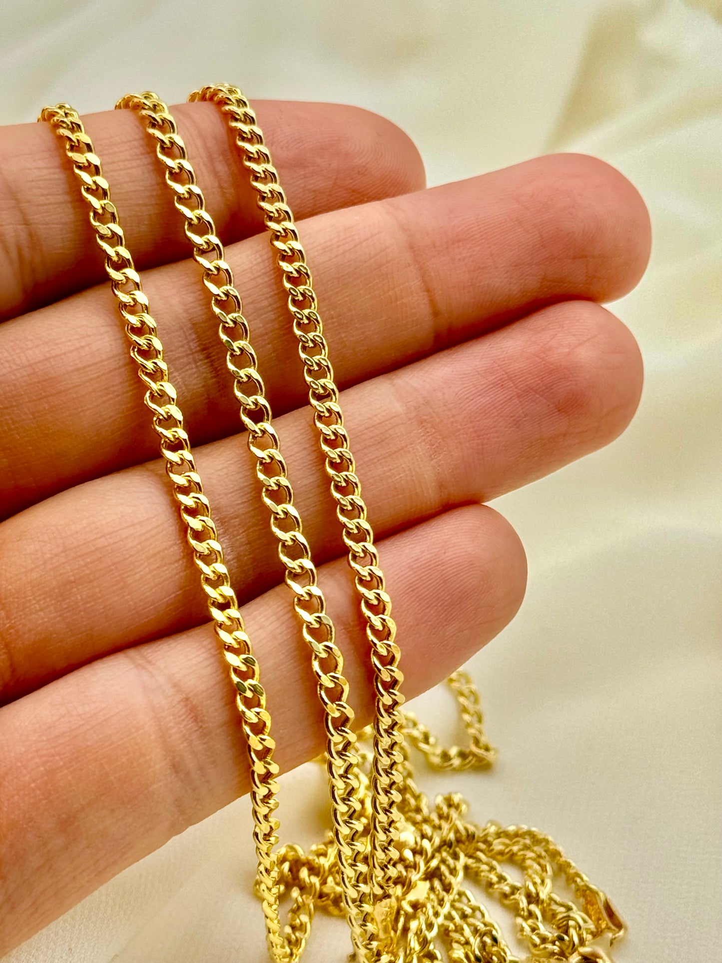 18K Gold Curb Chain Necklace 3.20MM and 2.2MM, 18k Real Gold Curb Chain, For Her, For Him, Birthday gift.