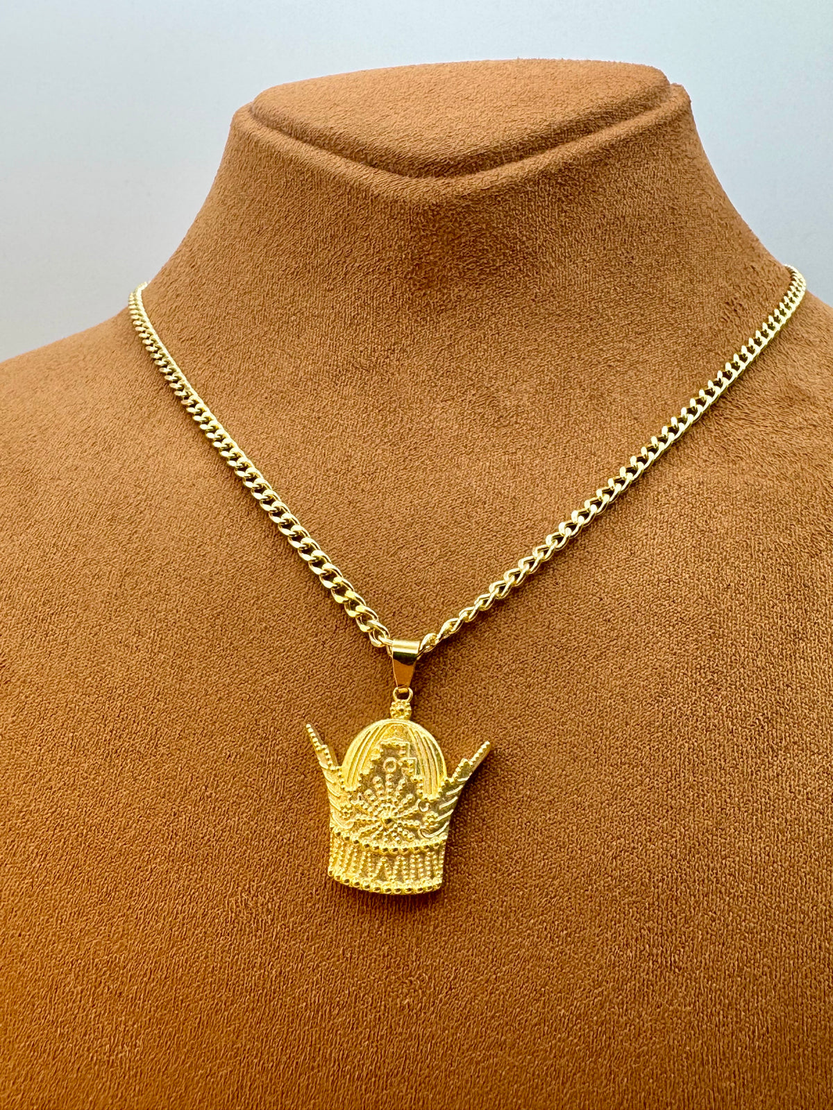 18K Gold Pahlavi Crown Necklace – Handmade Royal Pendant on 20" 3mm Curb Chain | Symbol of Power & Kingdom | Birthday Gift