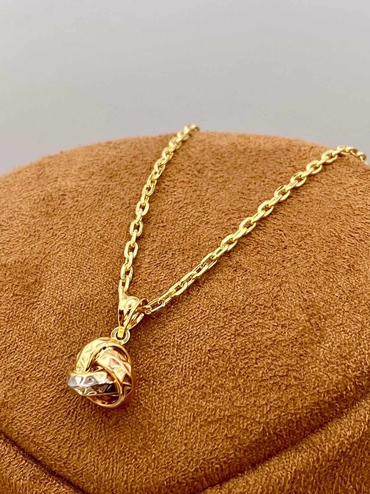 Collier et boucles d'oreilles en or 18 carats avec nœud d'amour taille diamant, avec 3 couleurs, 19,5", 1,5 mm, cadeau de bijoux faits à la main, ensemble de nœuds d'amour 18 carats, pour elle.