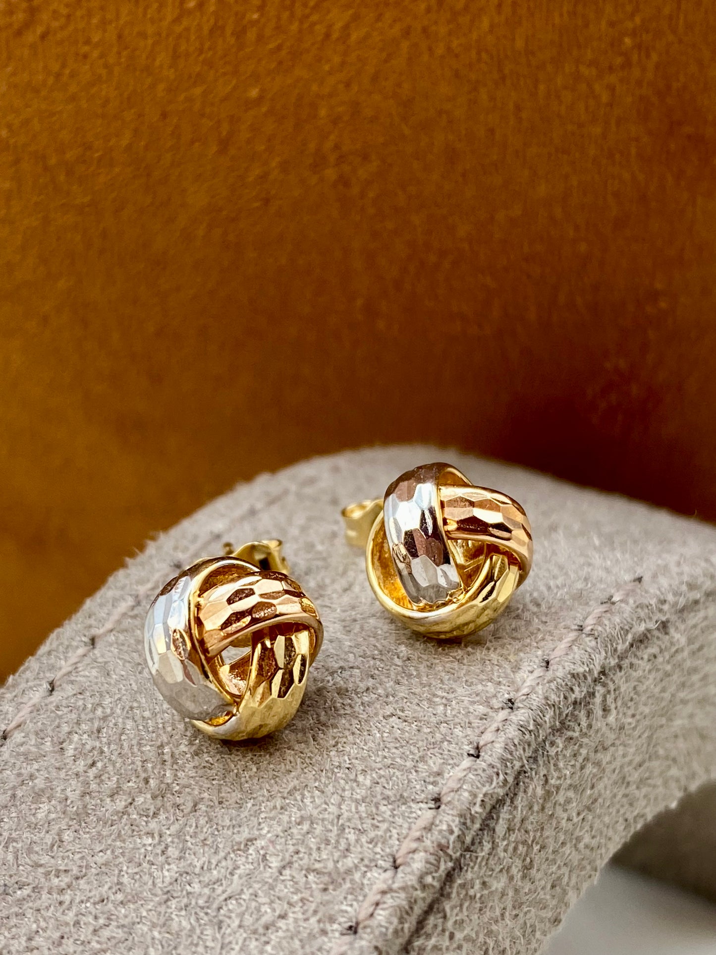Collier et boucles d'oreilles en or 18 carats avec nœud d'amour taille diamant, avec 3 couleurs, 19,5", 1,5 mm, cadeau de bijoux faits à la main, ensemble de nœuds d'amour 18 carats, pour elle.