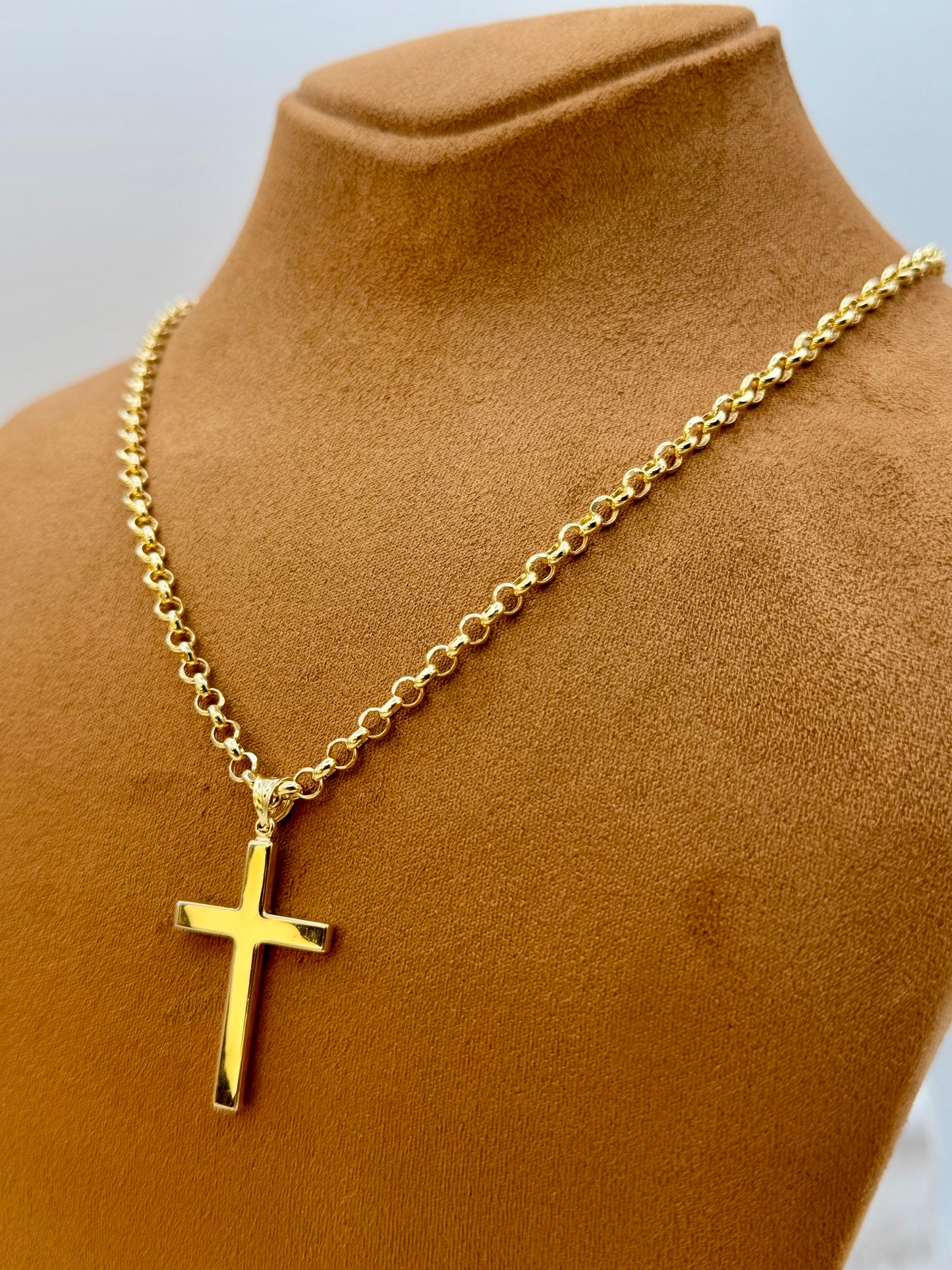 14K Gold Cross Necklace with 22" Rolo Chain – 4mm, Chunky Gold Cross, Perfect Gift.