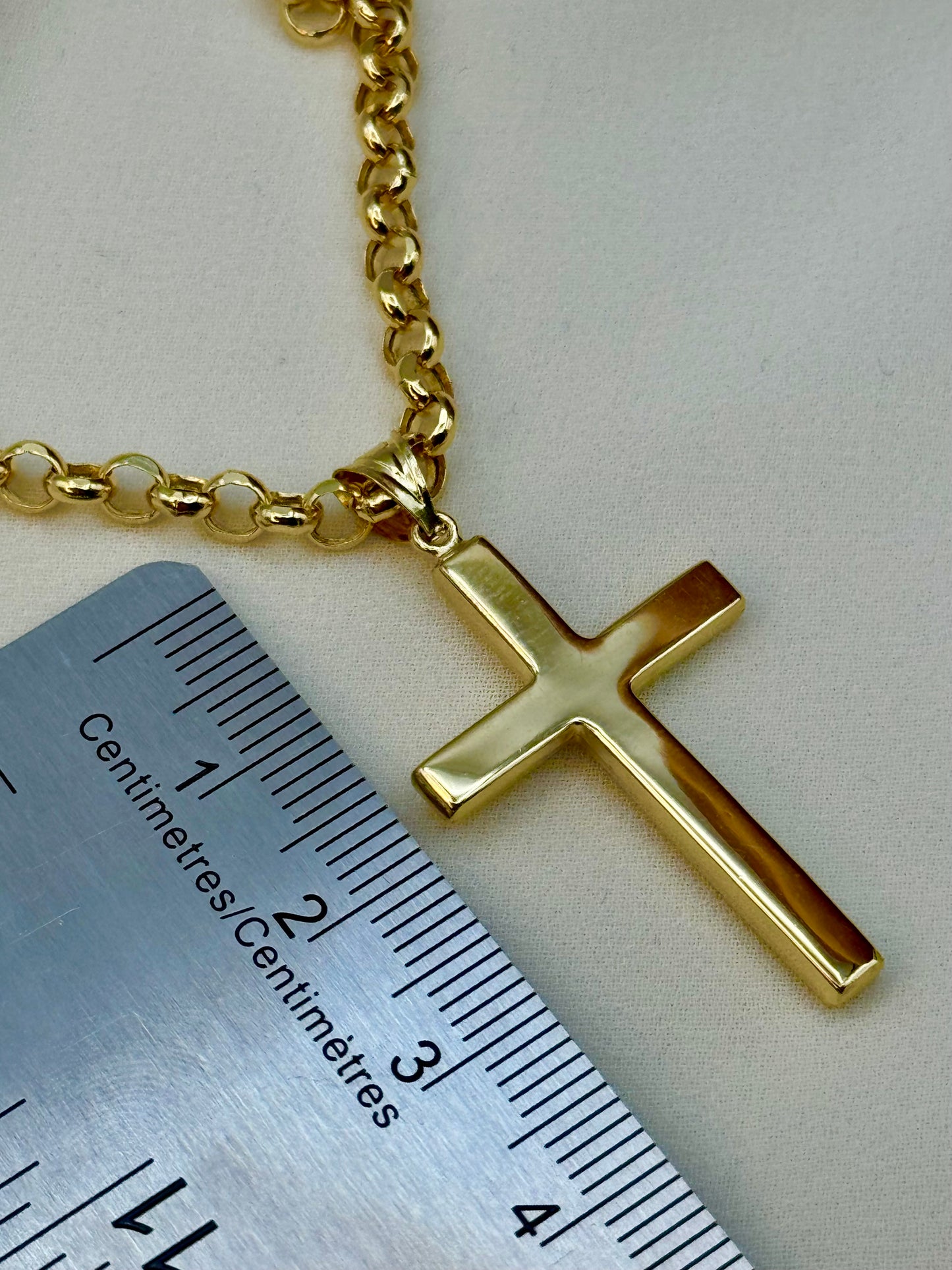 14K Gold Cross Necklace with 22" Rolo Chain – 4mm, Chunky Gold Cross, Perfect Gift.
