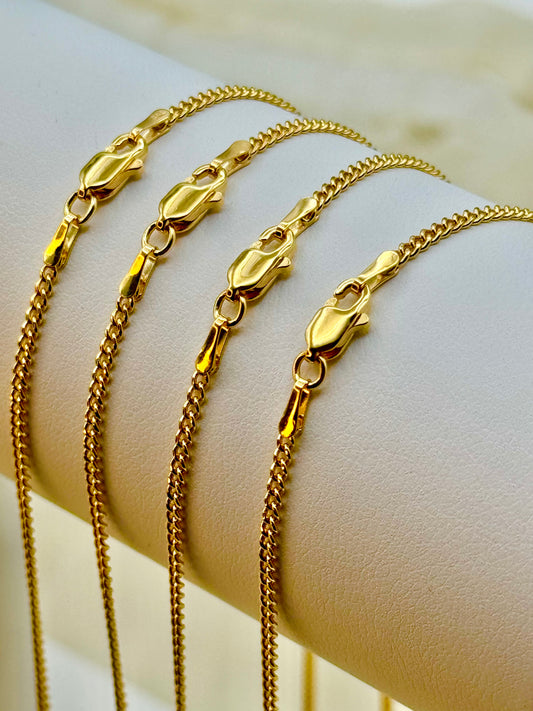 18K Gold Curb Chain Necklace (2mm & 1.5mm)