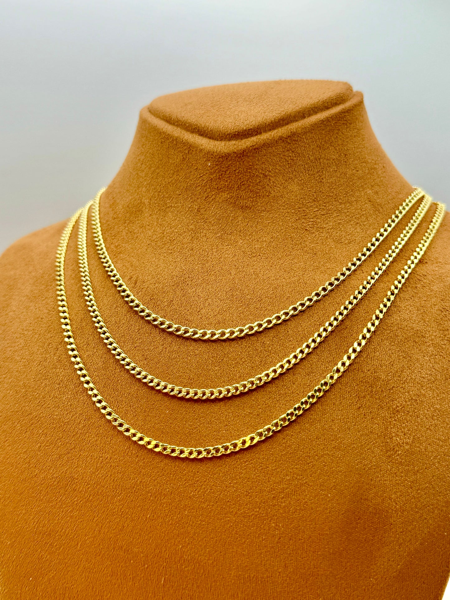 18K Gold Curb Chain Necklace 3.20MM and 2.2MM, 18k Real Gold Curb Chain, For Her, For Him, Birthday gift.