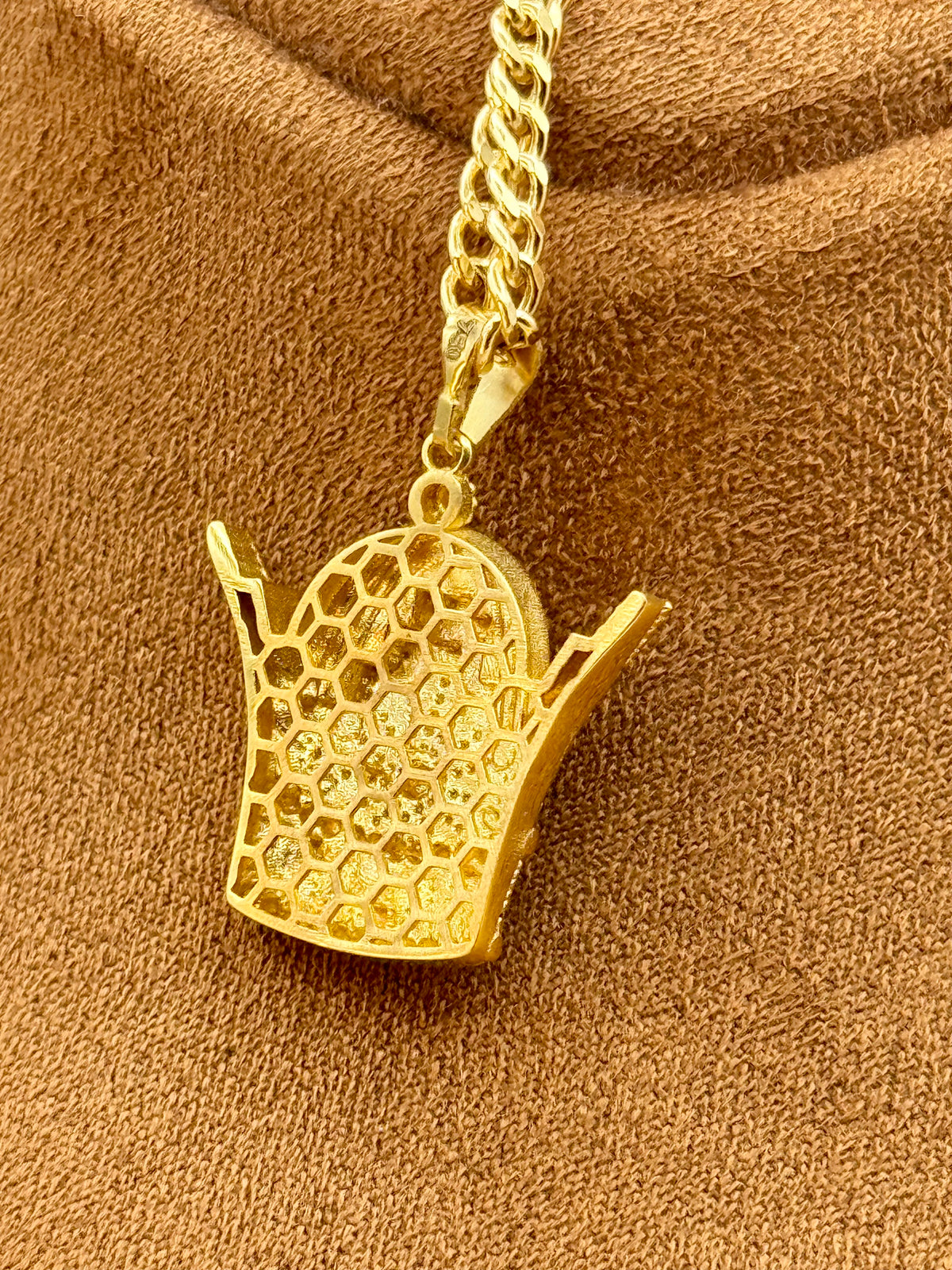 18K Gold Pahlavi Crown Necklace – Handmade Royal Pendant on 20" 3mm Curb Chain | Symbol of Power & Kingdom | Birthday Gift