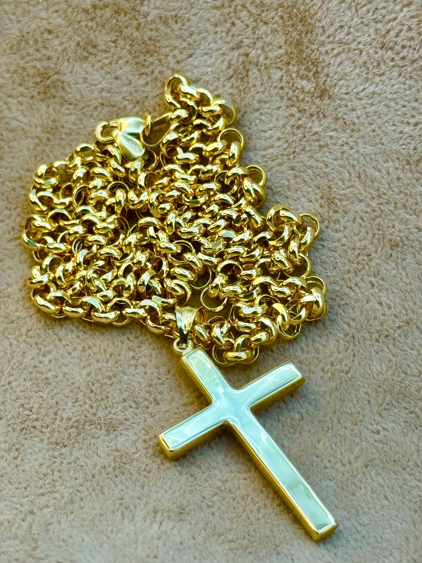 14K Gold Cross Necklace with 22" Rolo Chain – 4mm, Chunky Gold Cross, Perfect Gift.