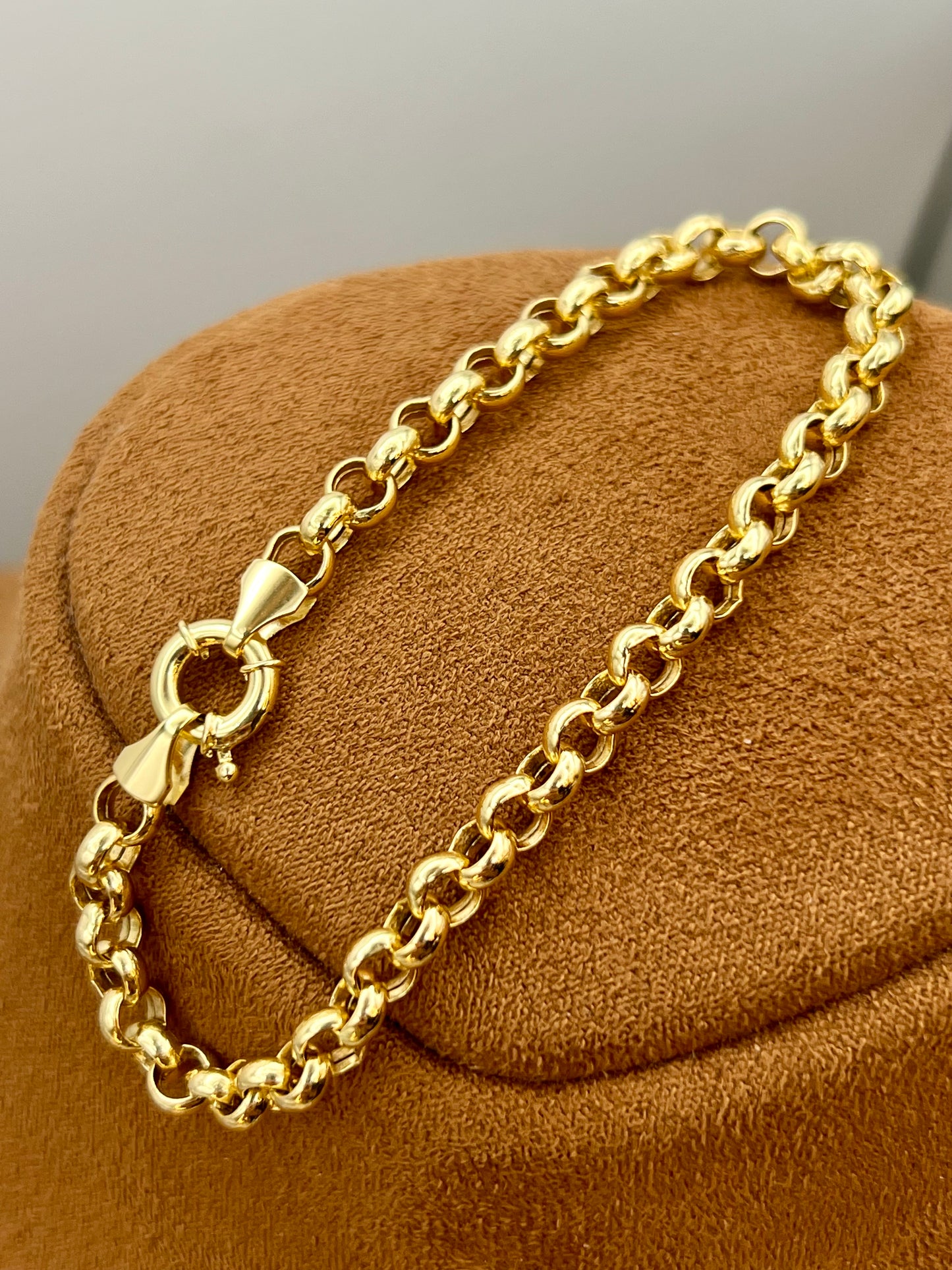 Bracelet chaîne Rolo en or véritable 18 carats - Bracelet Rolo jaune 18 carats hautement poli pour elle - Or pur 18 carats - Cadeau d'anniversaire !, Cadeaux de Saint-Valentin.