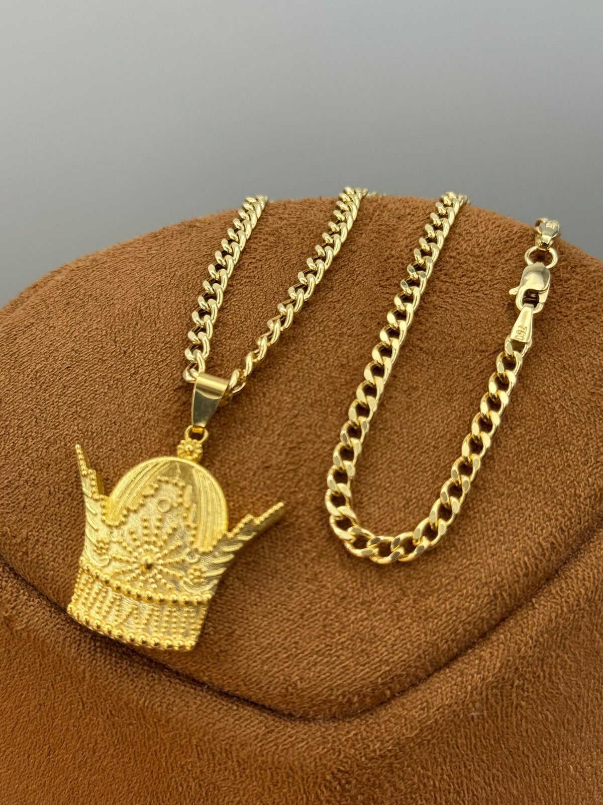 18K Gold Pahlavi Crown Necklace – Handmade Royal Pendant on 20" 3mm Curb Chain | Symbol of Power & Kingdom | Birthday Gift
