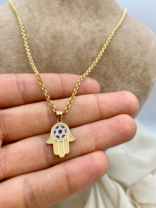 14K Gold Hamsa Necklace with Star of David – Jewish Protection Pendant