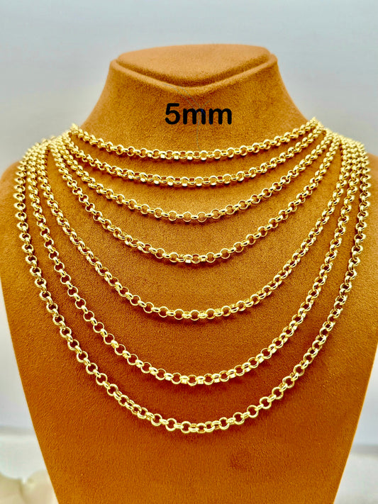 18k & 14K Gold Rolo Chain Necklace (5mm)