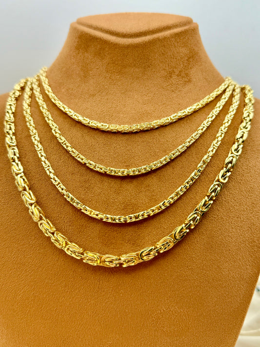 14K Solid Gold Byzantine Chain Necklace ,26",24",22", 3mm, 5mm Thickness-/ Real 14k Gold ,For Him ,for Her, Birthday Gift, Anniversary Gift.