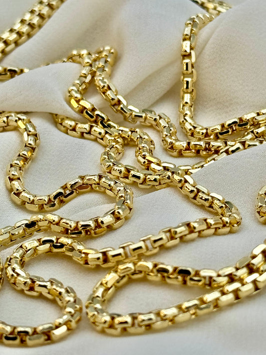 14K Real Gold Round  Box Chain Necklace, 19.8" ,23.8" inches ,(3.5mm Thickness ),Real Gold Box Chain, Box Chain Gold, For Her, For Him.