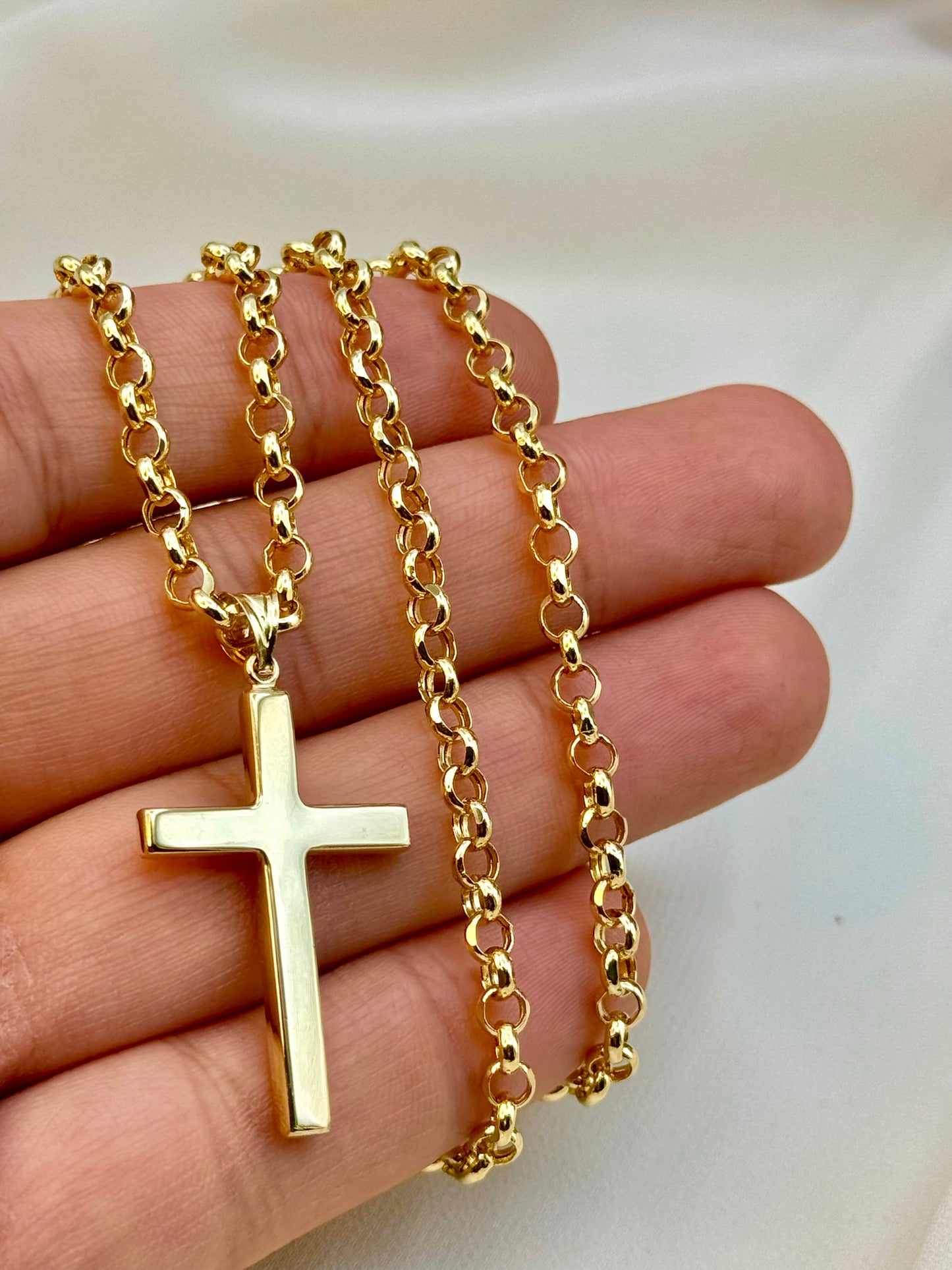 14K Gold Cross Necklace with 22" Rolo Chain – 4mm, Chunky Gold Cross, Perfect Gift.
