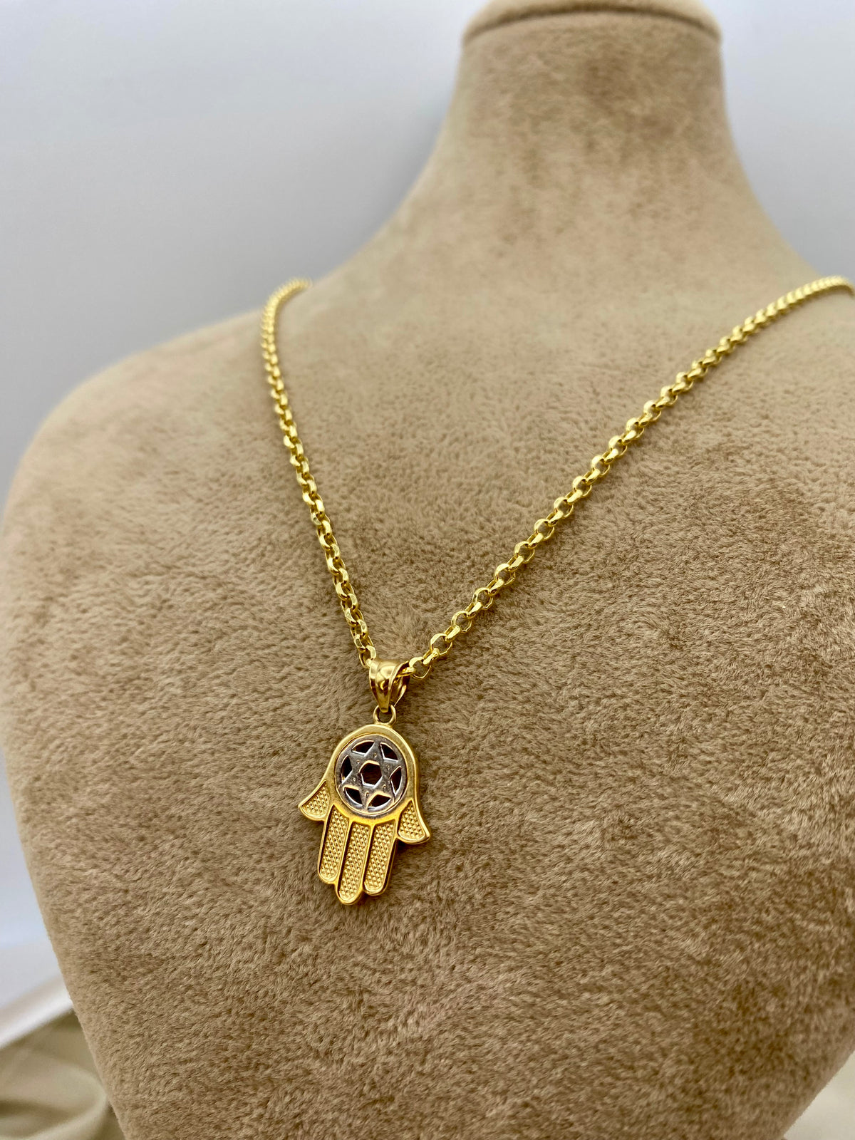 14K Gold Hamsa Necklace with Star of David – Jewish Protection Pendant