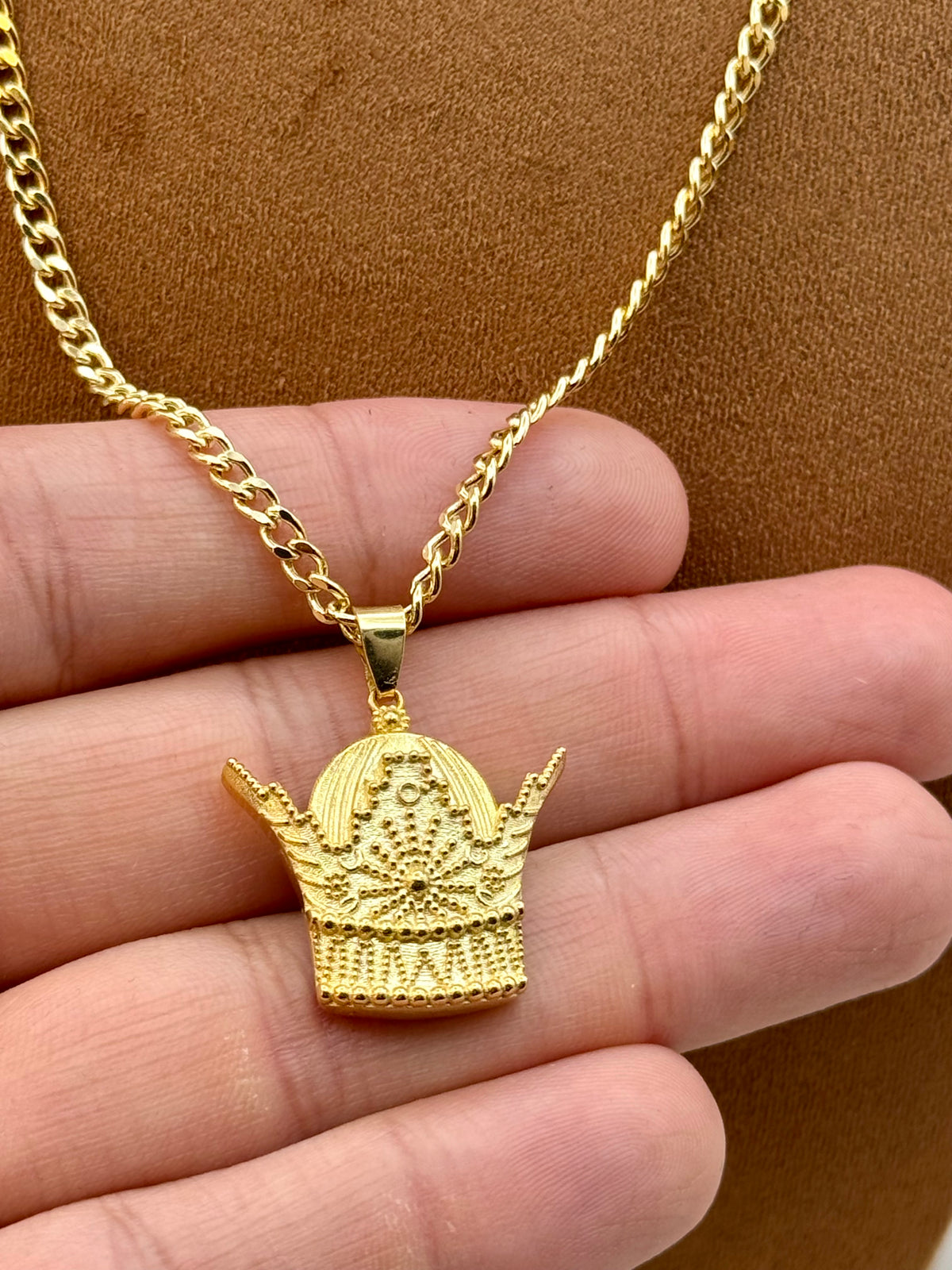 18K Gold Pahlavi Crown Necklace – Handmade Royal Pendant on 20" 3mm Curb Chain | Symbol of Power & Kingdom | Birthday Gift
