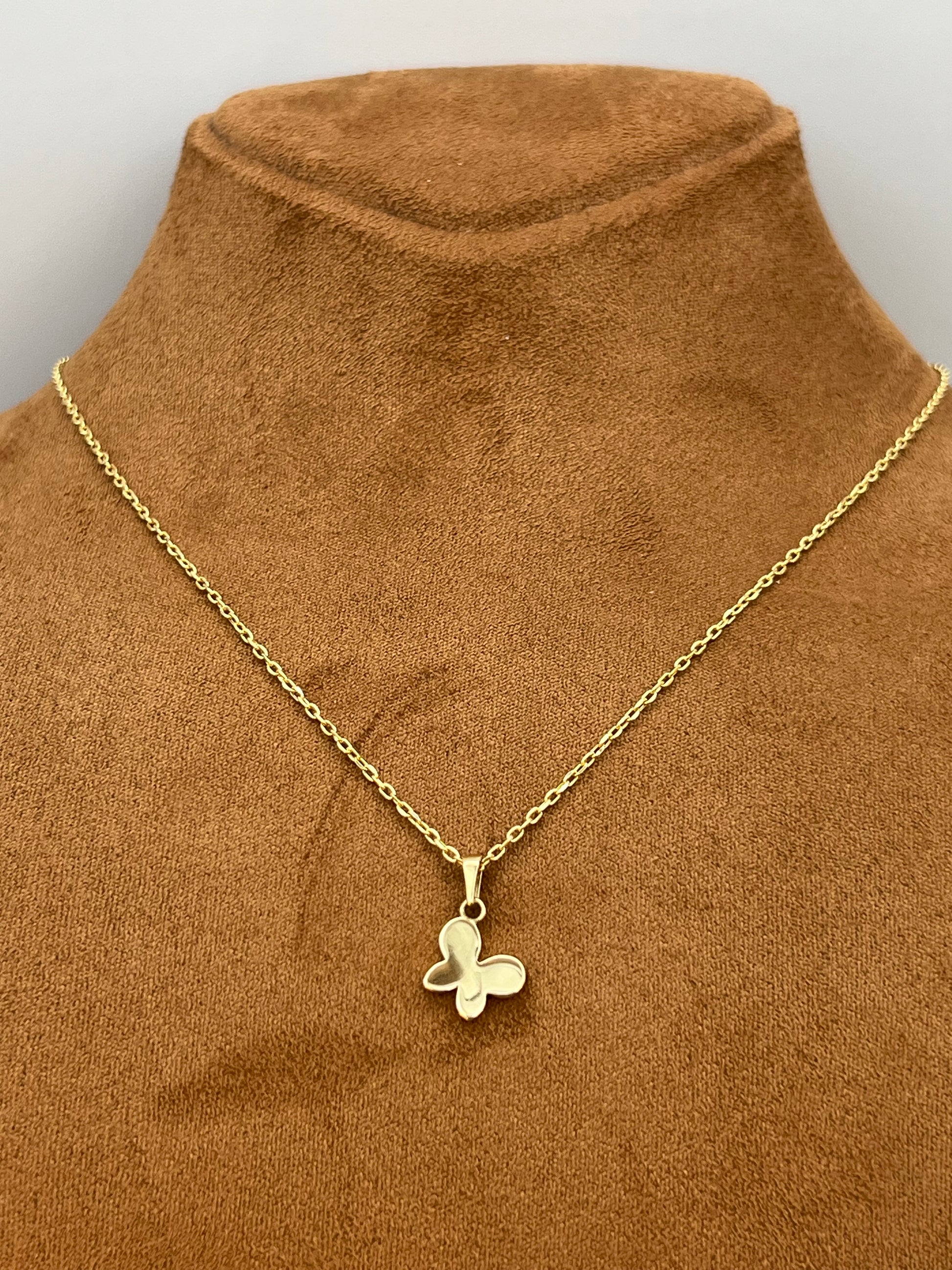 14k Real Gold Butterfly Necklace - 19.5 inch Chain - Finegold750