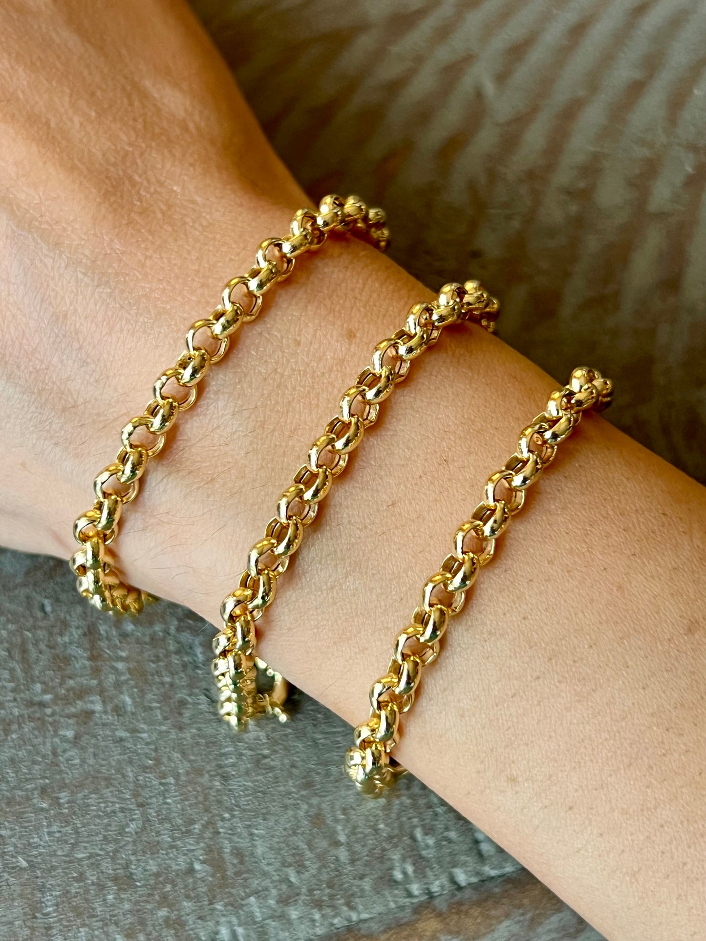 Bracelet chaîne Rolo en or véritable 18 carats - Bracelet Rolo jaune 18 carats hautement poli pour elle - Or pur 18 carats - Cadeau d'anniversaire !, Cadeaux de Saint-Valentin.