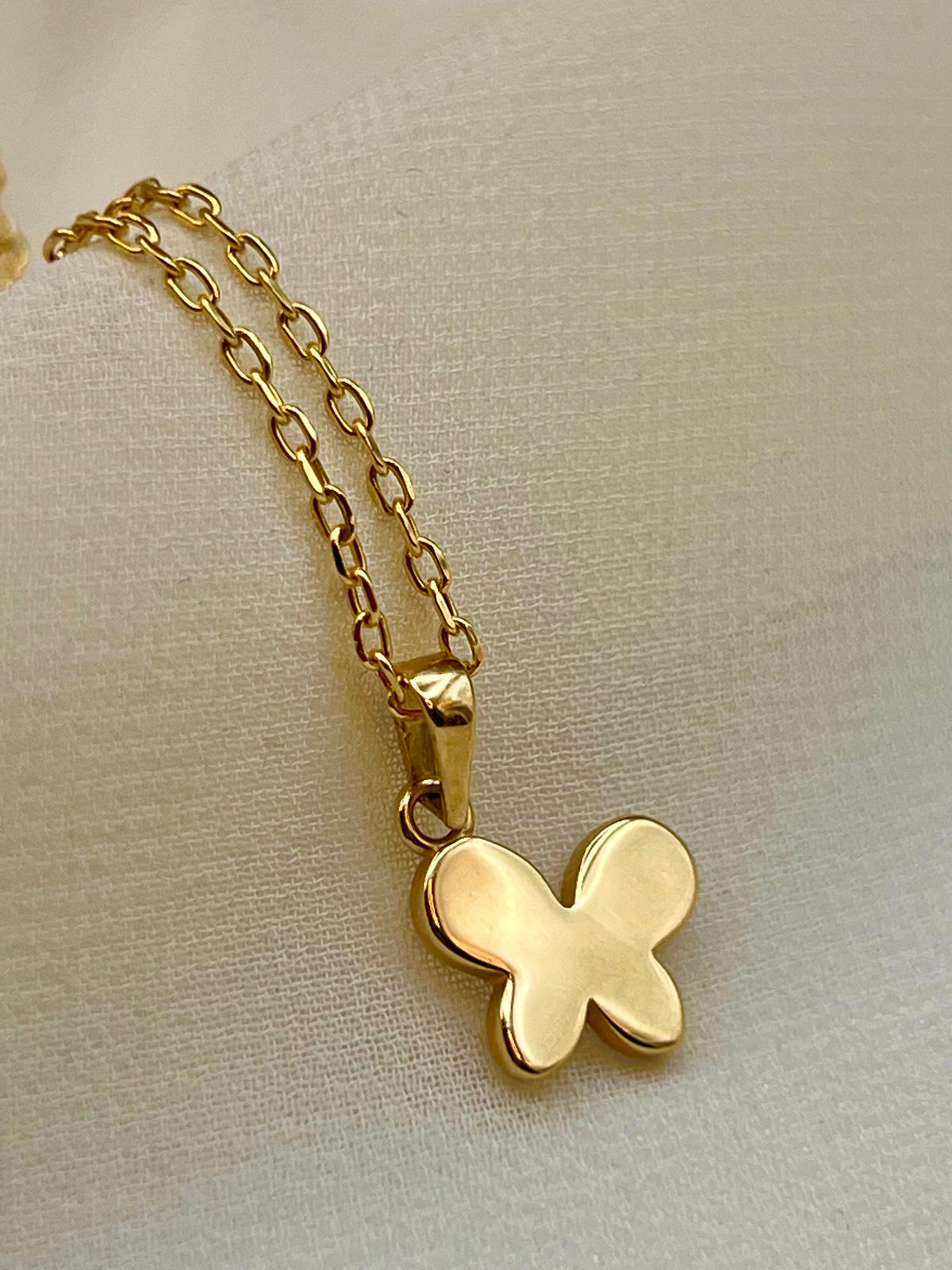14k Real Gold Butterfly Necklace - 19.5 inch Chain - Finegold750