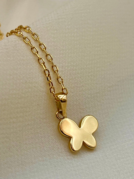 14k Real Gold Butterfly Necklace - 19.5 inch Chain