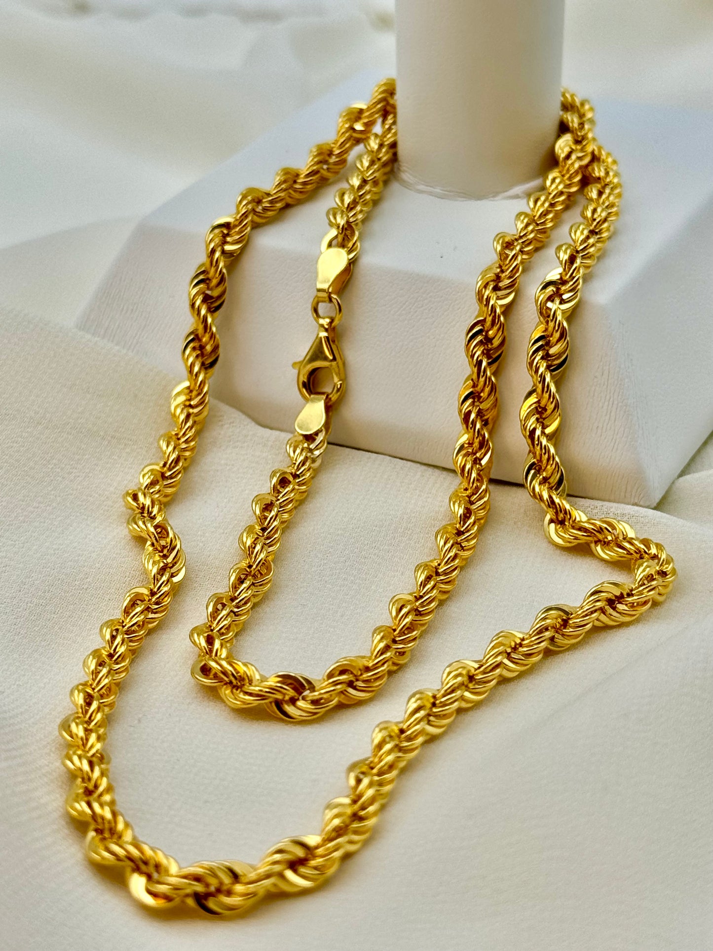 18K Gold Rope Chain Necklace (4mm), 18k Real Gold Rope Chain Diamond Cut .