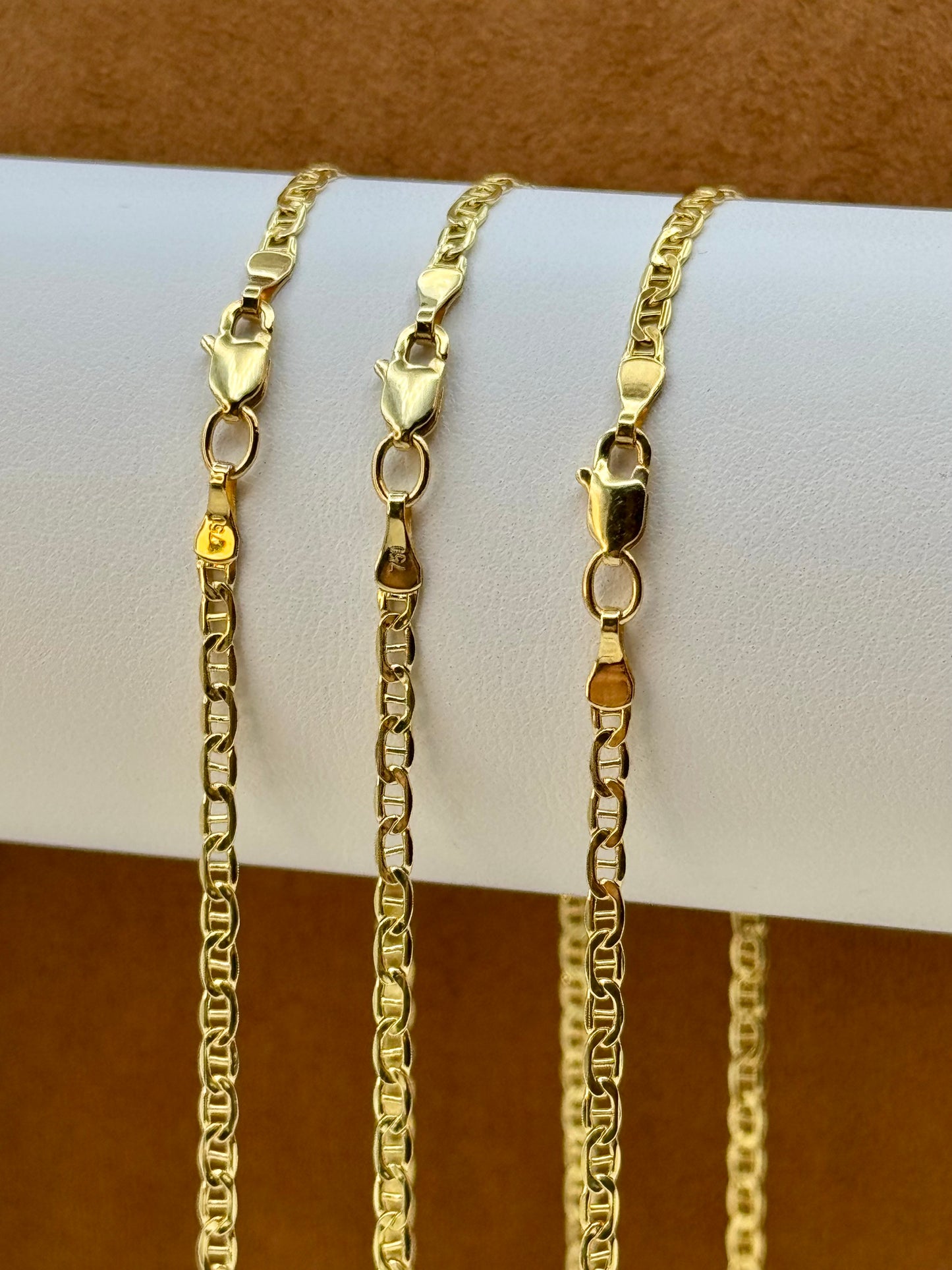18K Gold Flat Anchor Chain Necklace or Bracelet– 2.5mm Mariner Chain, Real 18K Gold, Perfect for Him or Her, Christmas Gift