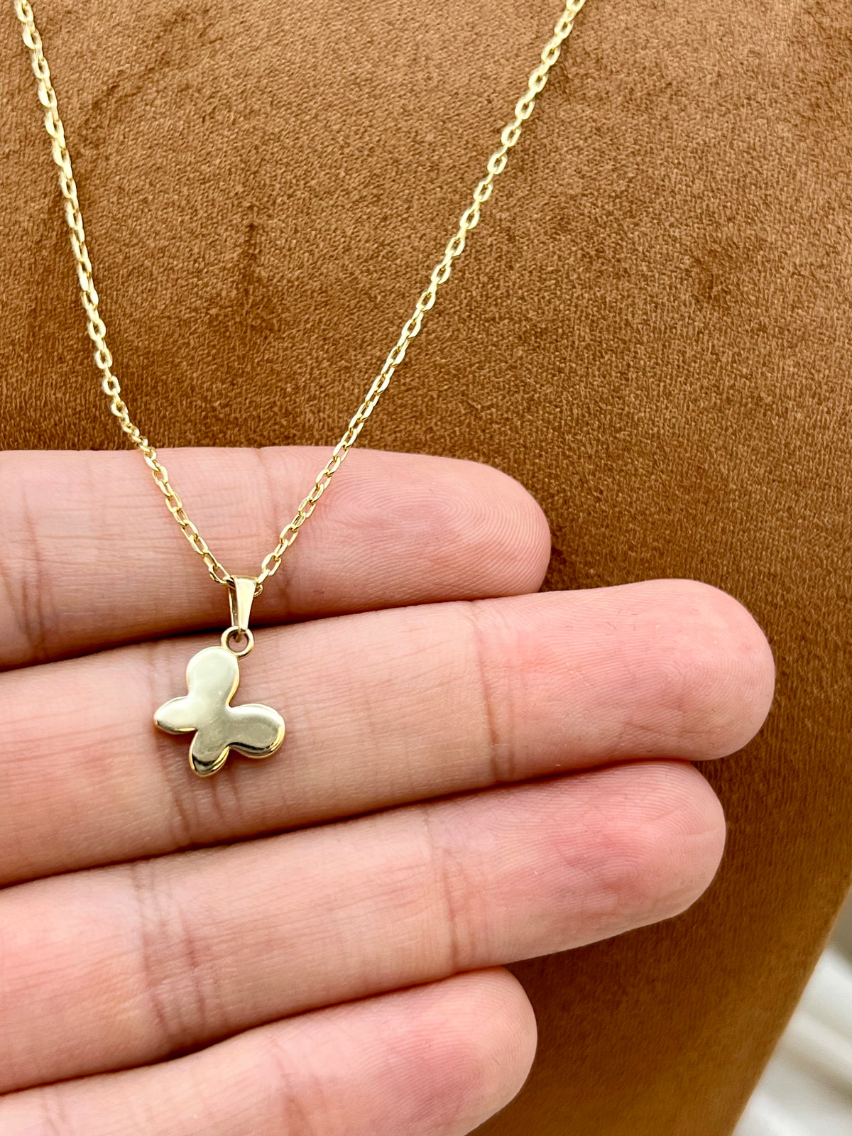 14k Real Gold Butterfly Necklace - 19.5 inch Chain - Finegold750