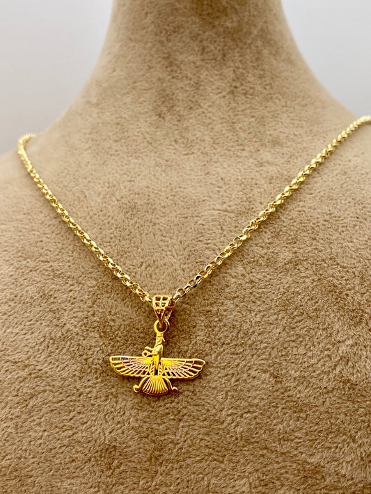 18k Gold Farvahar Necklace: Zoroastrian Symbol of Protection & Faith