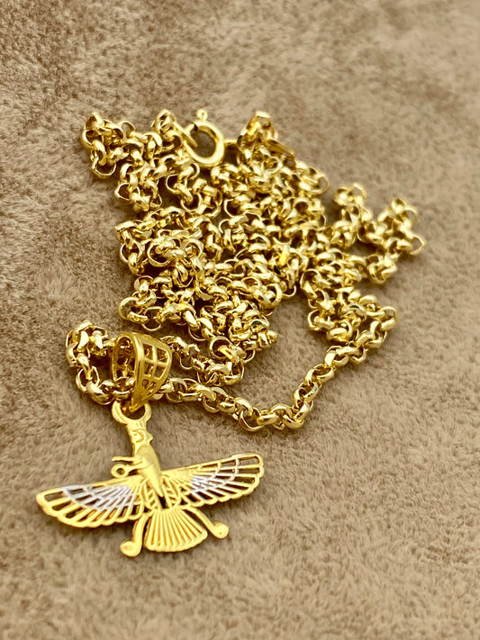 18K Gold Farvahar Necklace – Ahura Mazda Symbol