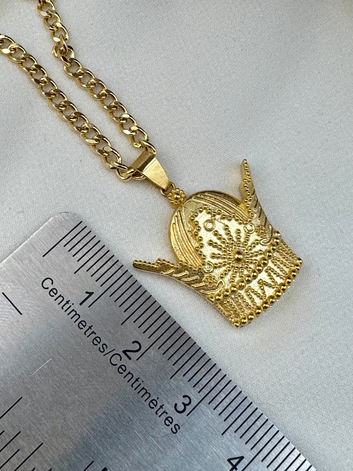 18K Gold Pahlavi Crown Necklace – Handmade Royal Pendant on 20" 3mm Curb Chain | Symbol of Power & Kingdom | Birthday Gift