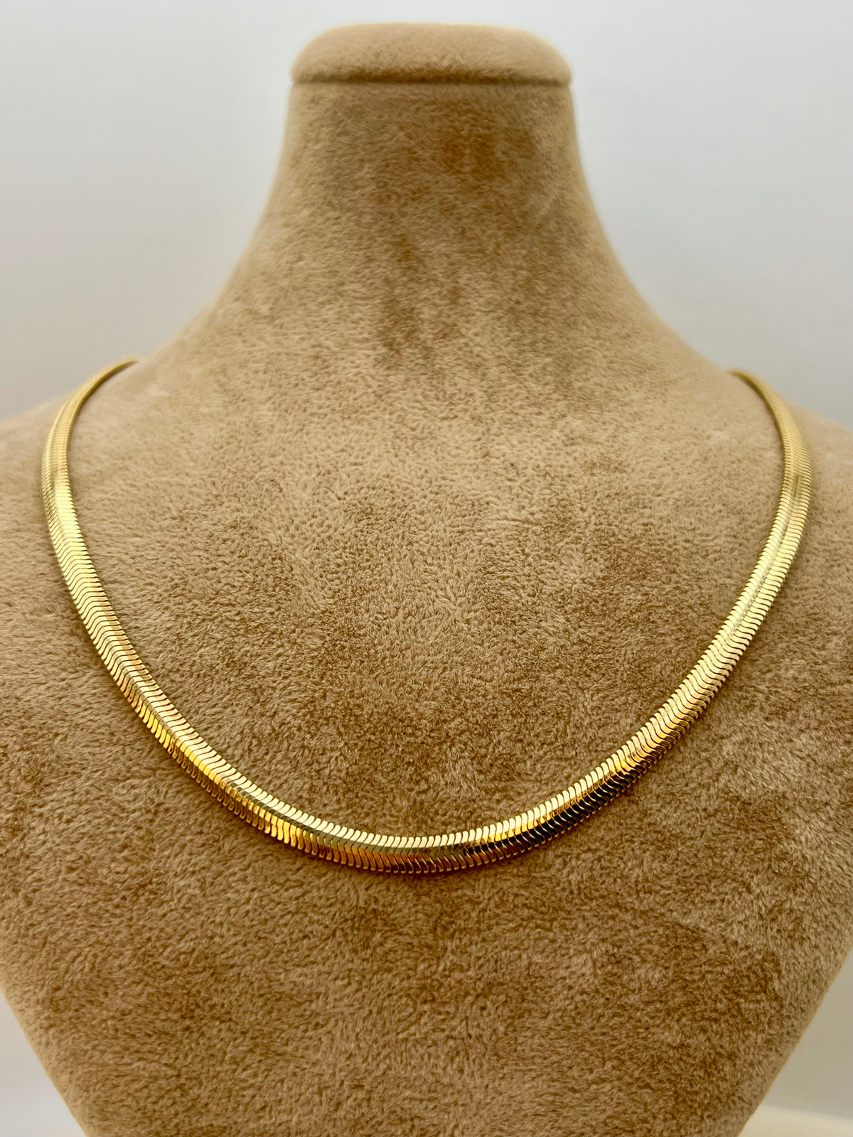 18k Solid Gold Herringbone Necklace, 4 mm, 18"
