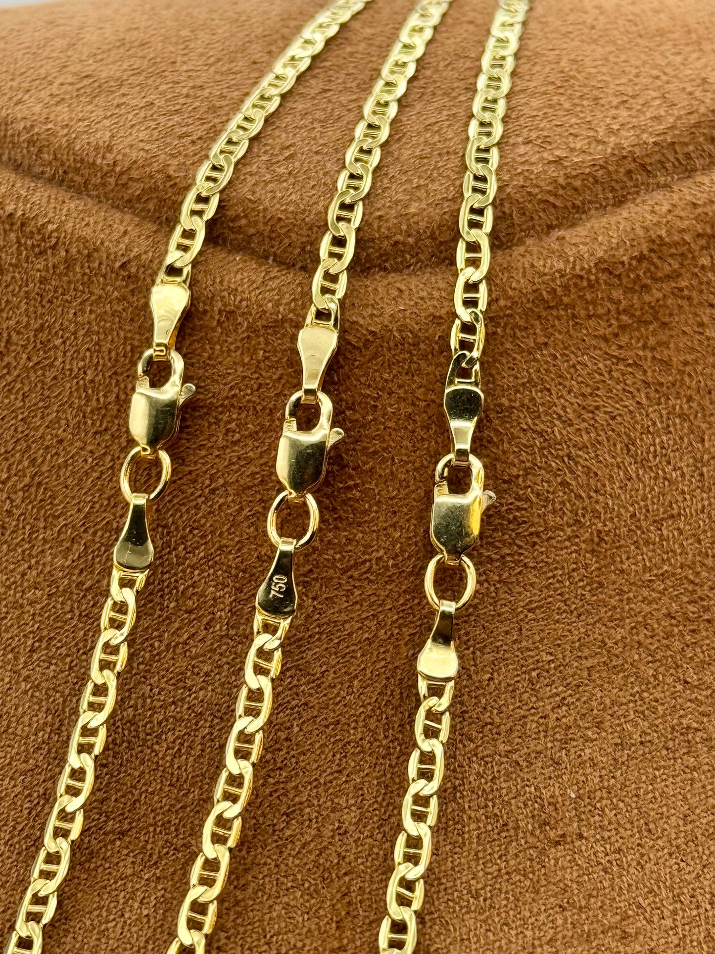 18K Gold Flat Anchor Chain Necklace or Bracelet– 2.5mm Mariner Chain, Real 18K Gold, Perfect for Him or Her, Christmas Gift