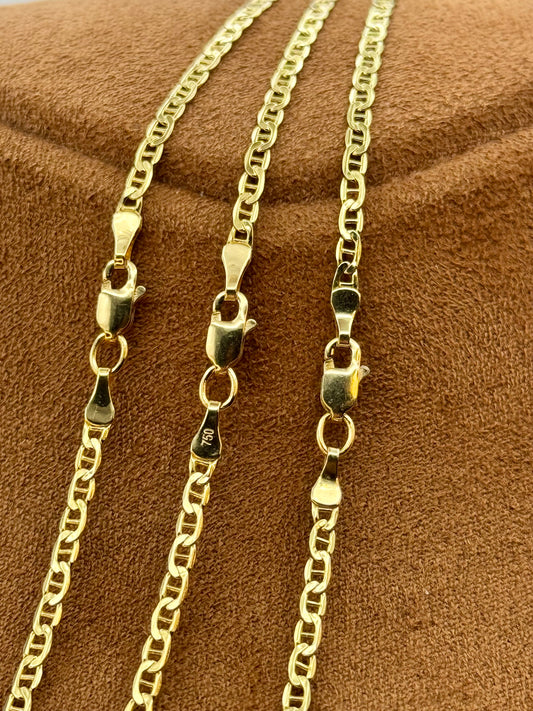 18K Gold Flat Anchor Chain Necklace – 2.5mm Mariner Chain, Real 18K Gold, Perfect for Him or Her, Christmas Gift