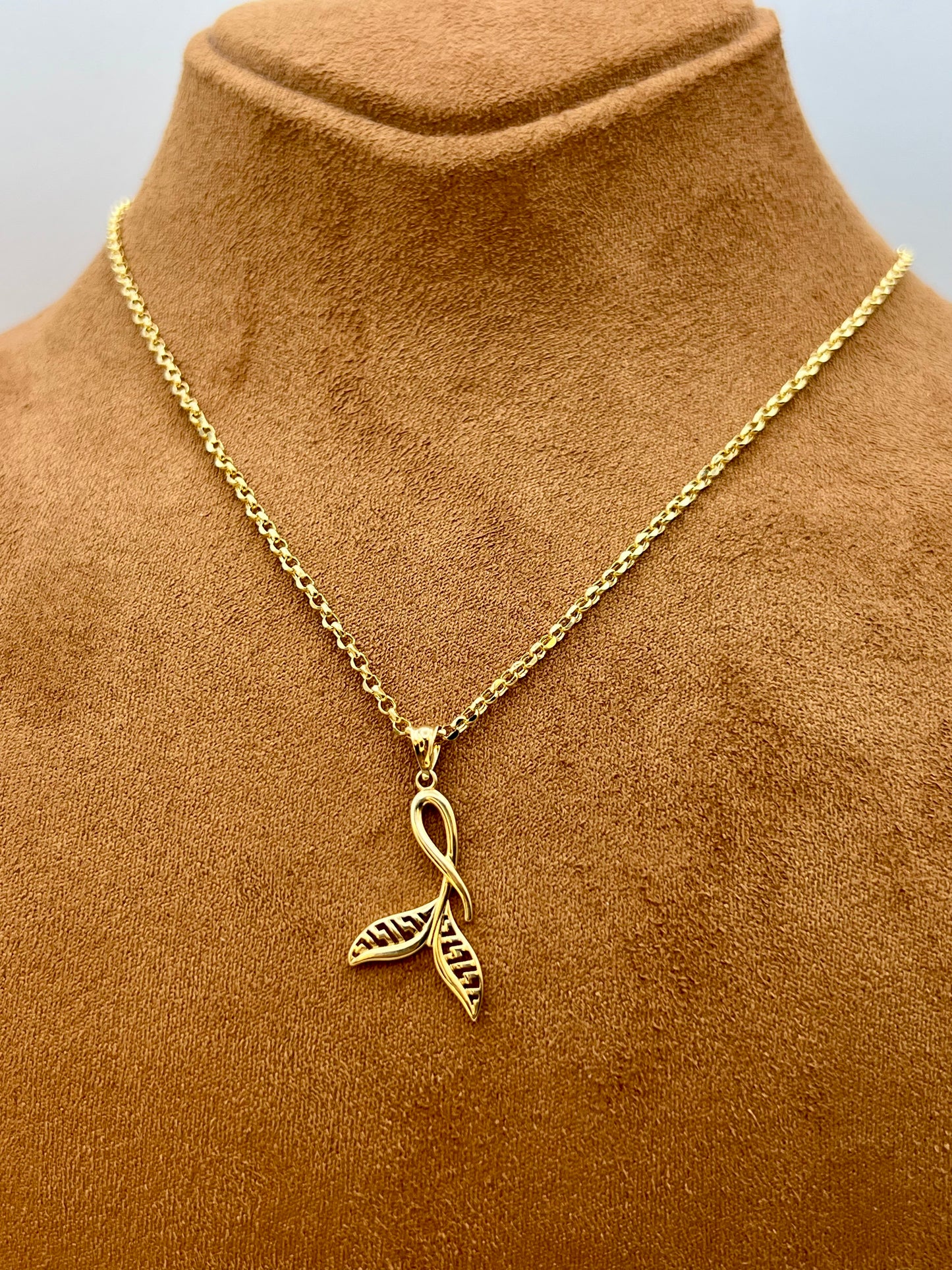 18K Real Gold whale tail Necklace