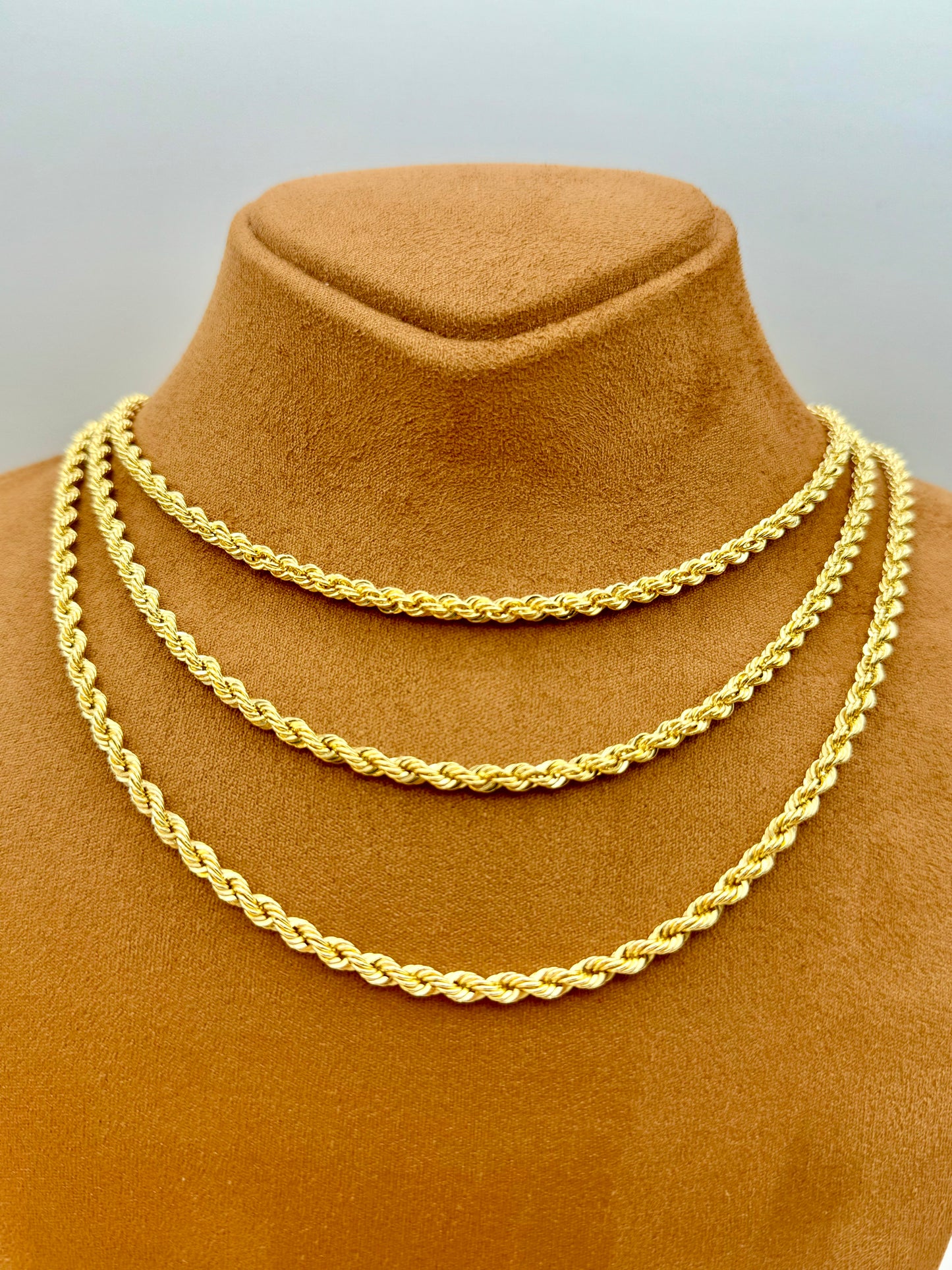 18K Gold Rope Chain Necklace (4mm), 18k Real Gold Rope Chain Diamond Cut .