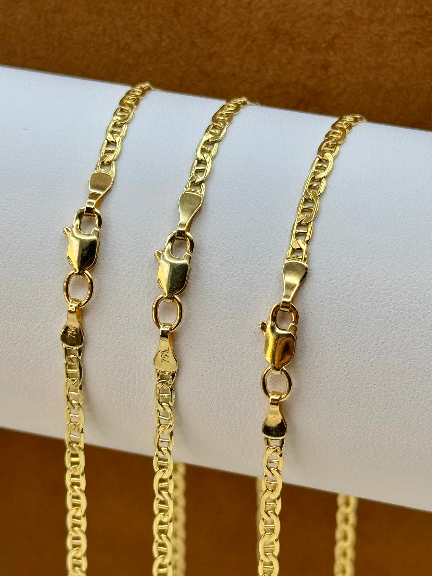 18K Gold Flat Anchor Chain Necklace or Bracelet– 2.5mm Mariner Chain, Real 18K Gold, Perfect for Him or Her, Christmas Gift