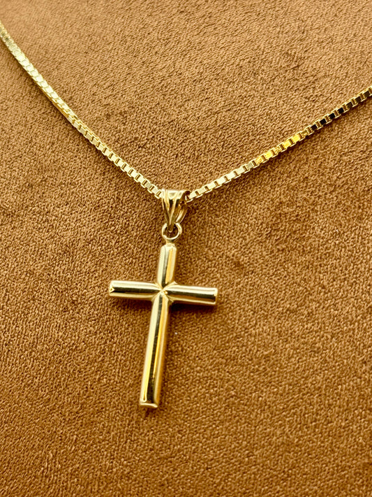 18k Solid Gold Cross Necklace – 20 Inch Gold Chain – Religious Jewelry – Solid Gold Crucifix Pendant – Gift for Him or Her