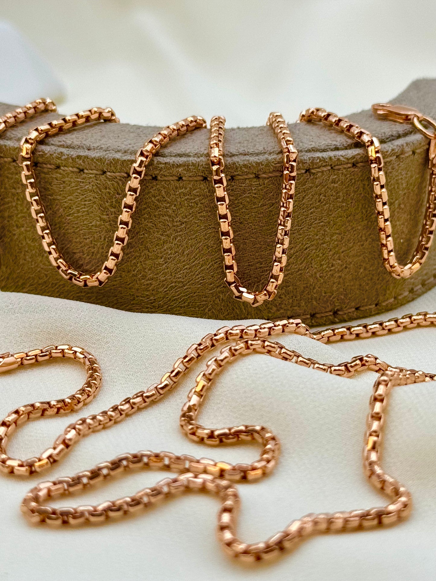 14K Solid Rose Gold Box Chain Necklace – 2.65mm Box Link in 20", 22", 23.5" Lengths | Unisex Jewelry, Birthday & Anniversary Gift