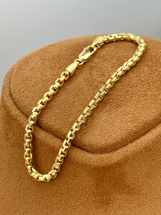 14K Gold Box Chain Bracelet – 7.5" to 8.5", 3.5mm – Classic Gold Bracelet for Him/Her, Perfect Birthday & Anniversary Gift